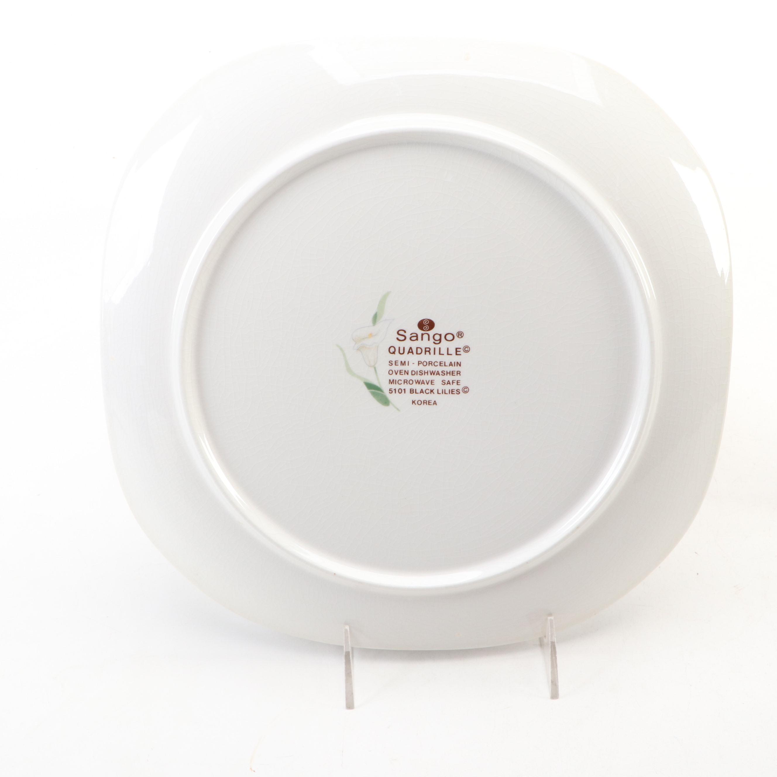 Sango "Black Lilies" Ceramic Square Plates, 1984–1994