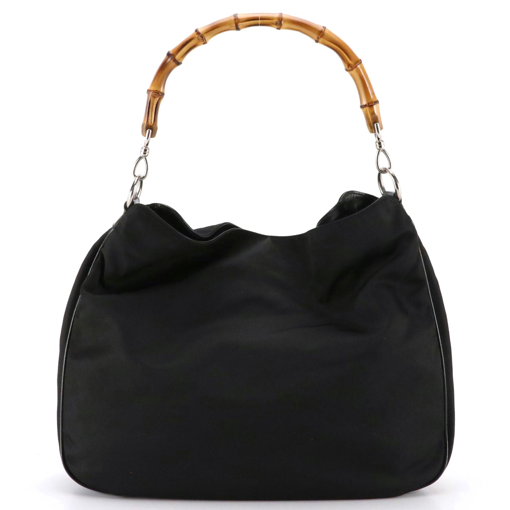 Gucci Bamboo Two-Way Hobo Bag in Black Nylon and Leather