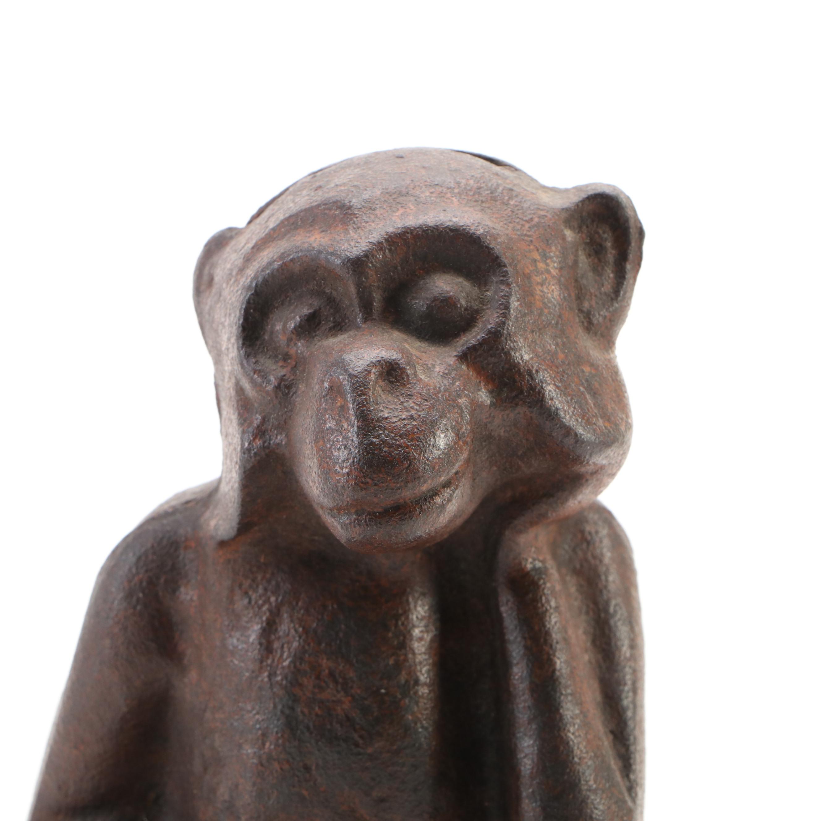 Cast Iron Sitting Monkey Bank, Early 20th Century