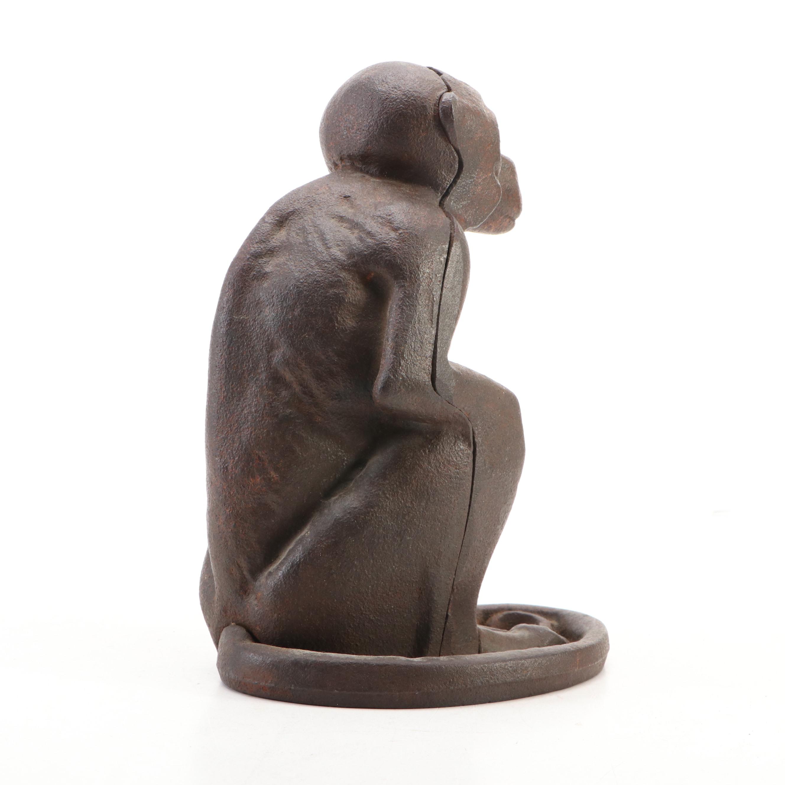 Cast Iron Sitting Monkey Bank, Early 20th Century