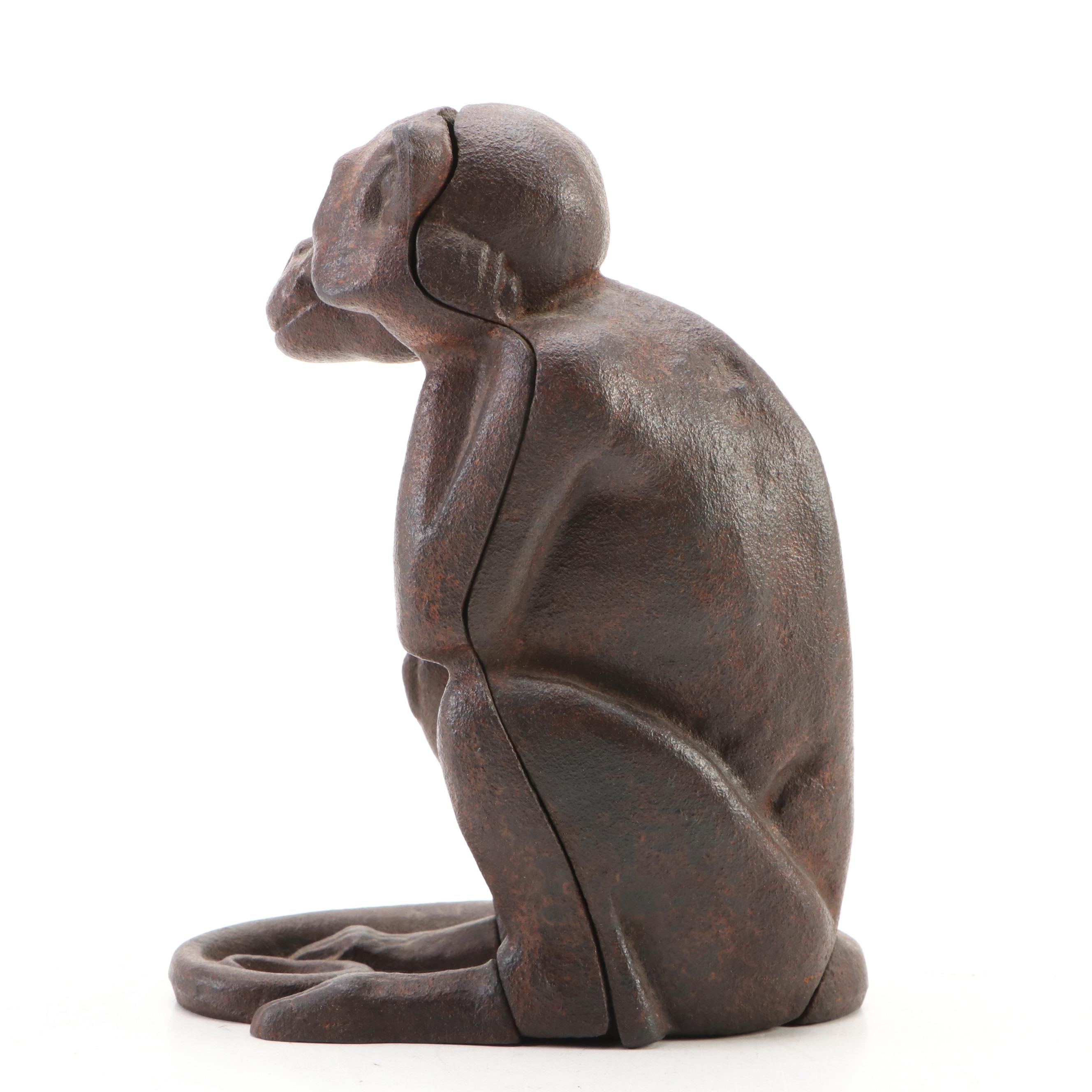 Cast Iron Sitting Monkey Bank, Early 20th Century