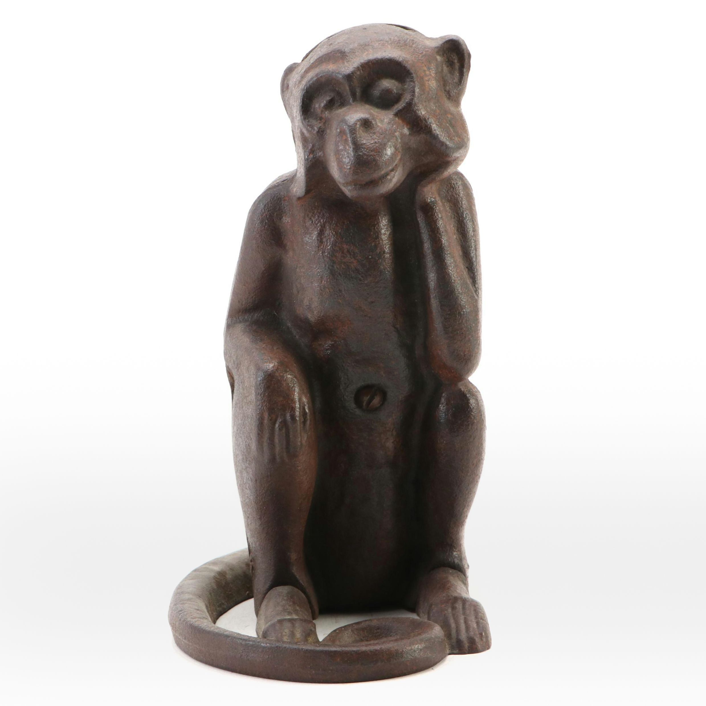 Cast Iron Sitting Monkey Bank, Early 20th Century