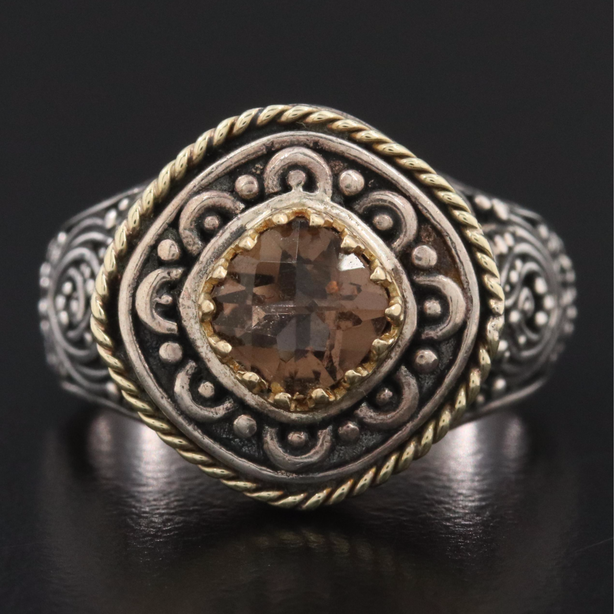 Sterling Smoky Quartz Ring with 18K Accents