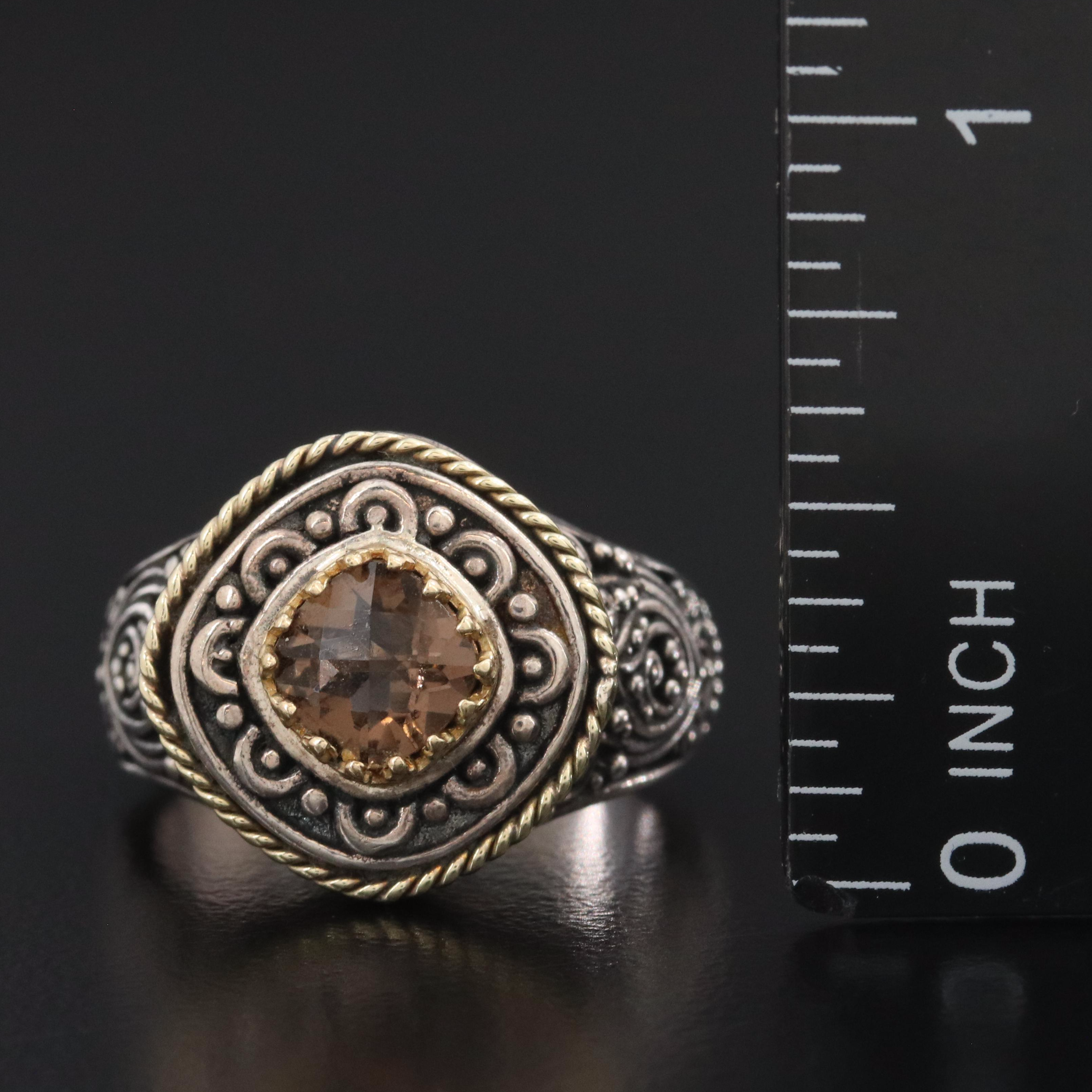Sterling Smoky Quartz Ring with 18K Accents