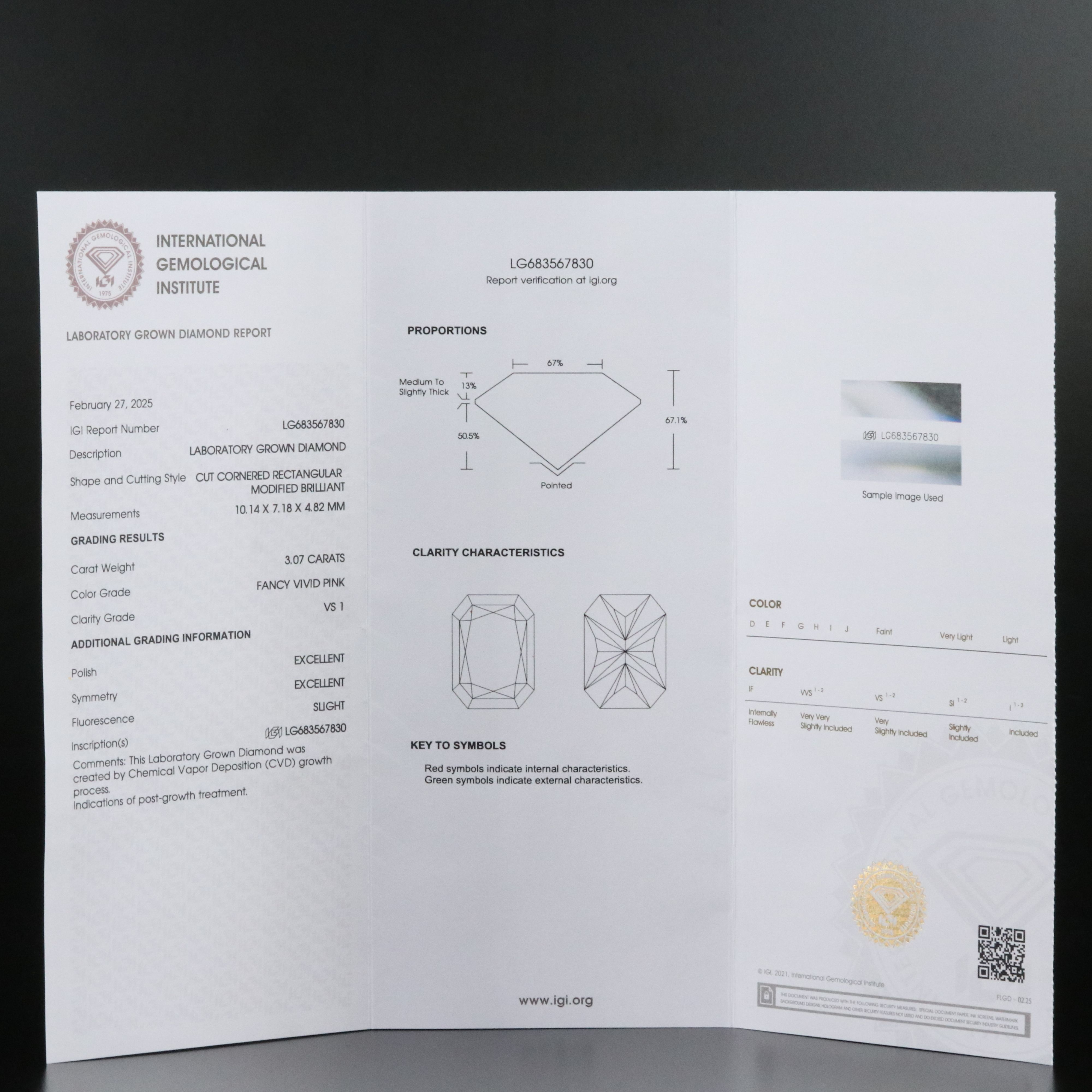 Loose 3.07 CT Lab Grown Fancy Pink Diamond with IGI Report