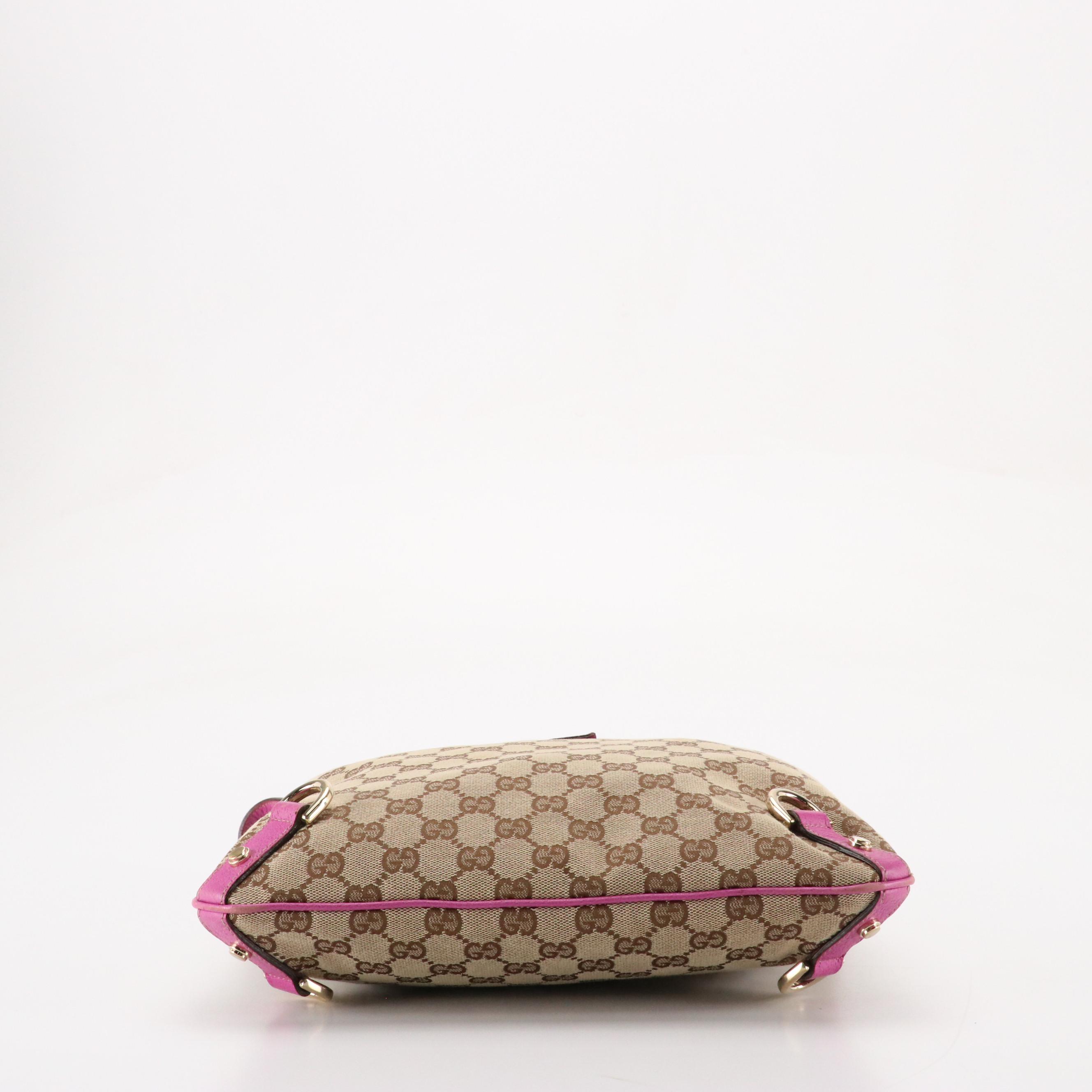 Gucci Abbey D-Ring Crossbody Bag in GG Canvas and Magenta Cinghiale Leather Trim