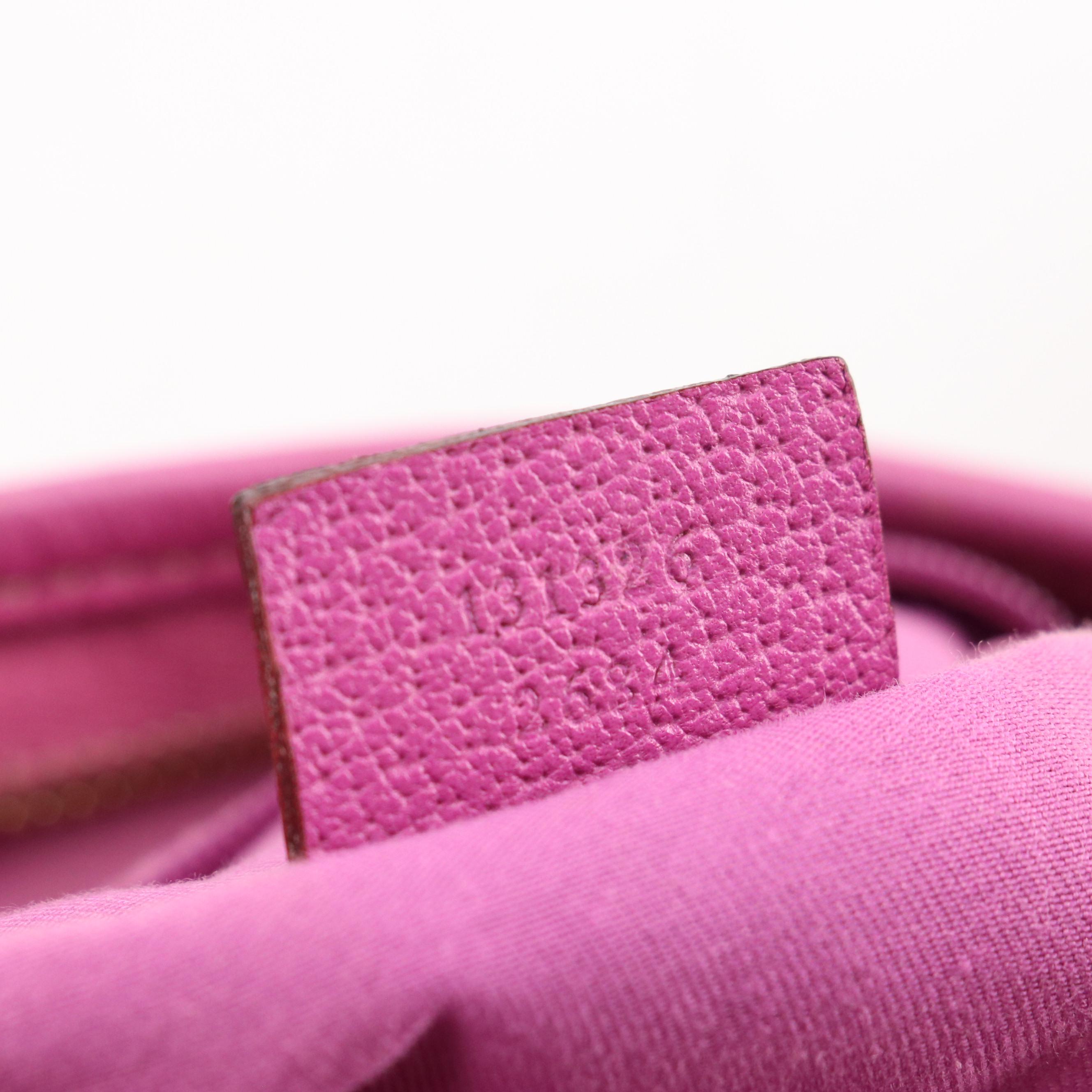 Gucci Abbey D-Ring Crossbody Bag in GG Canvas and Magenta Cinghiale Leather Trim