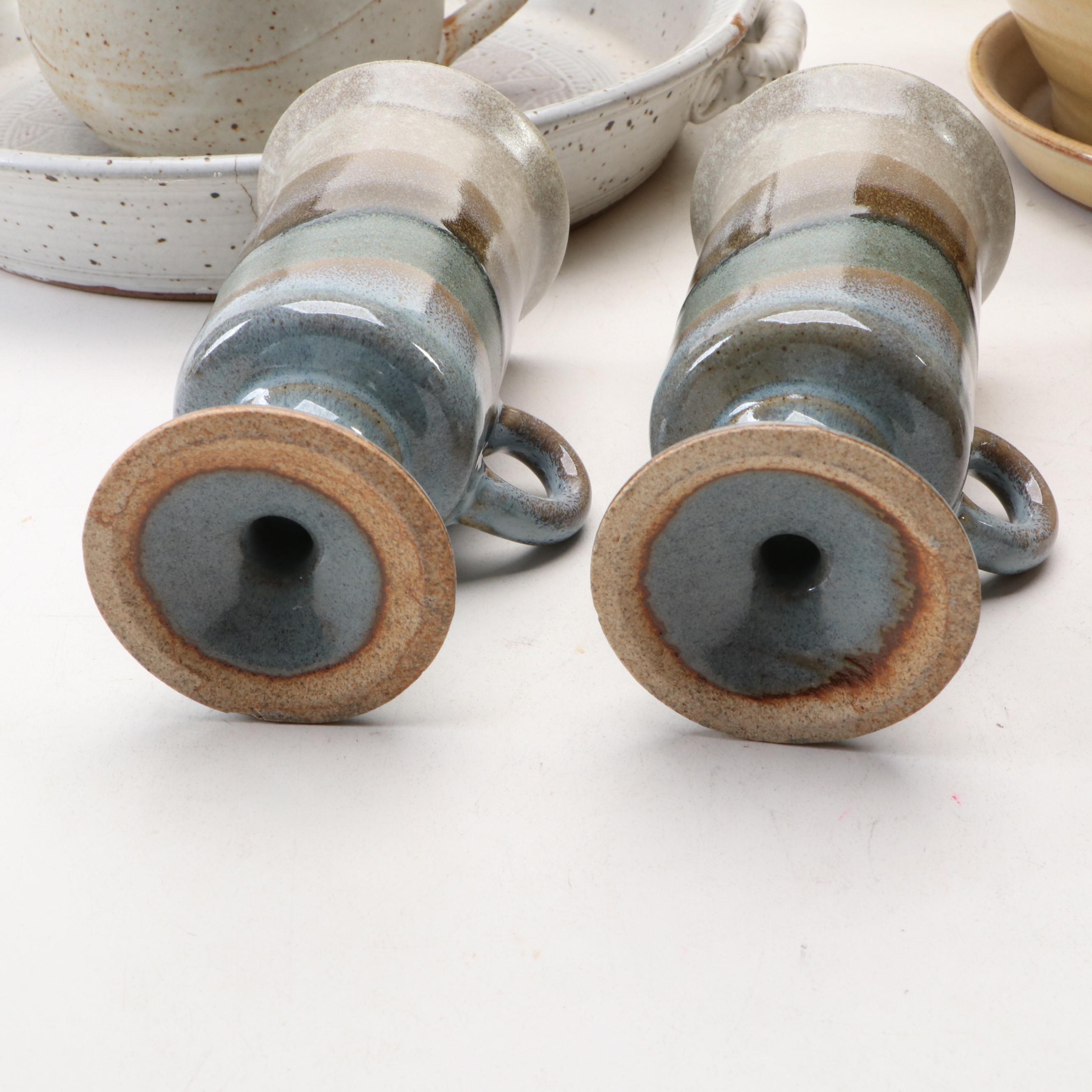 Studio Pottery Stoneware Bowls, Colander, Pitchers, Honey Pot and More