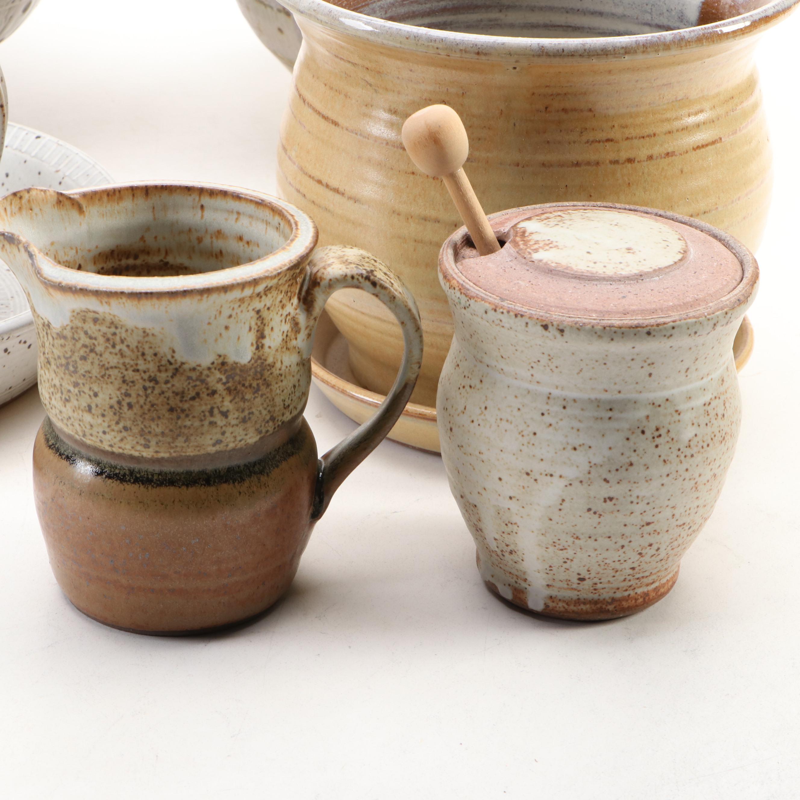 Studio Pottery Stoneware Bowls, Colander, Pitchers, Honey Pot and More