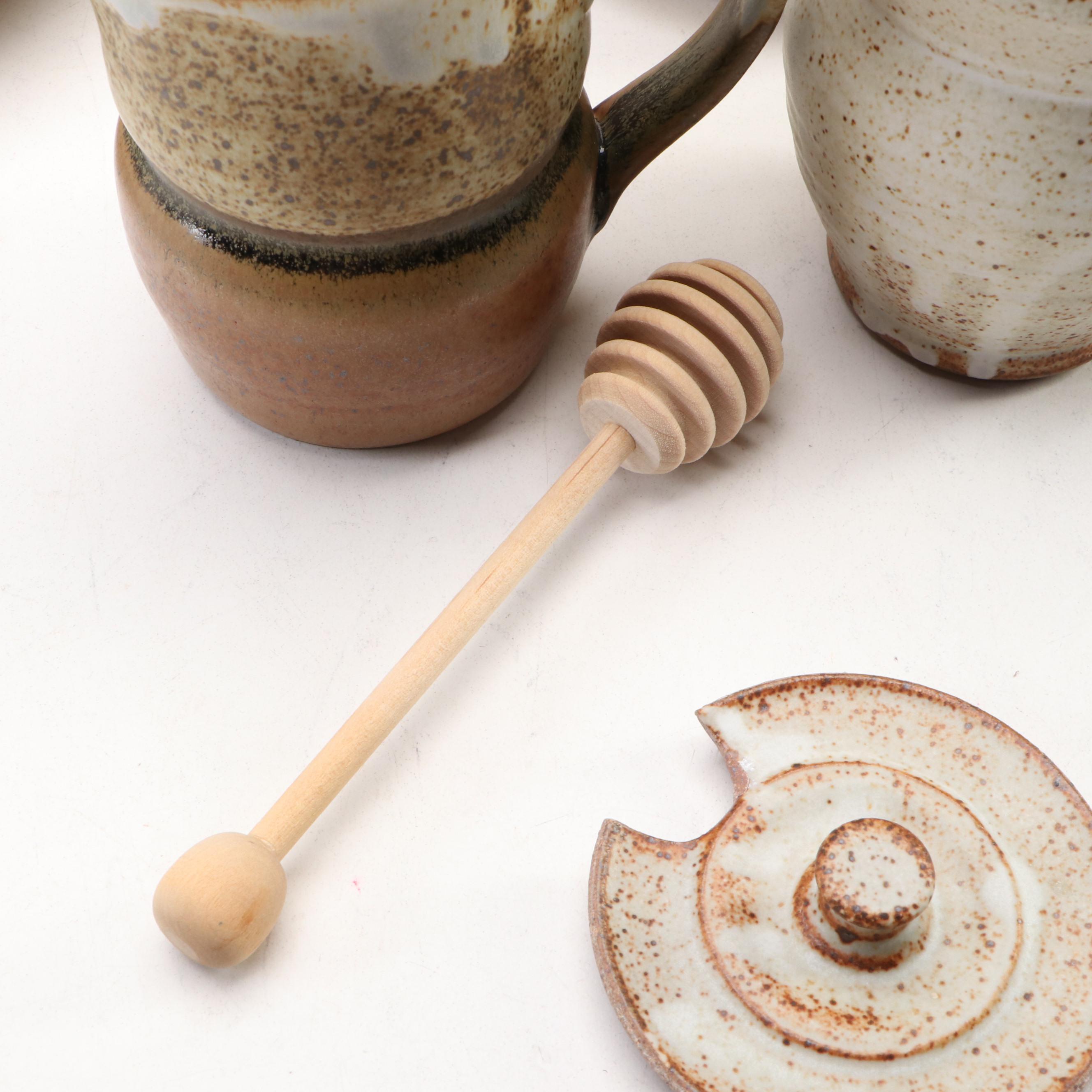 Studio Pottery Stoneware Bowls, Colander, Pitchers, Honey Pot and More