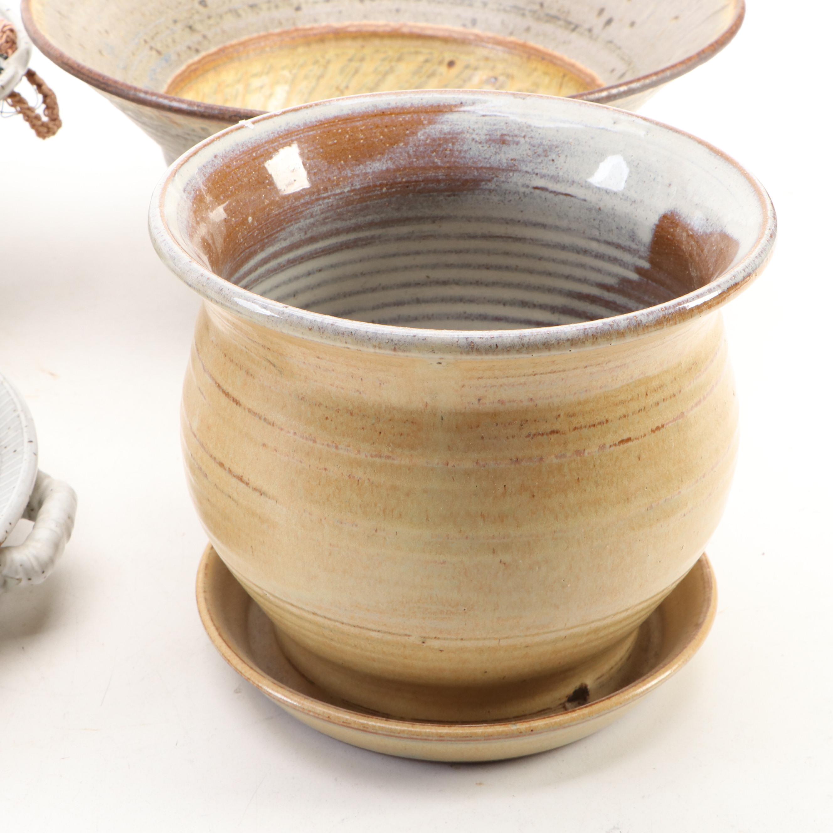 Studio Pottery Stoneware Bowls, Colander, Pitchers, Honey Pot and More