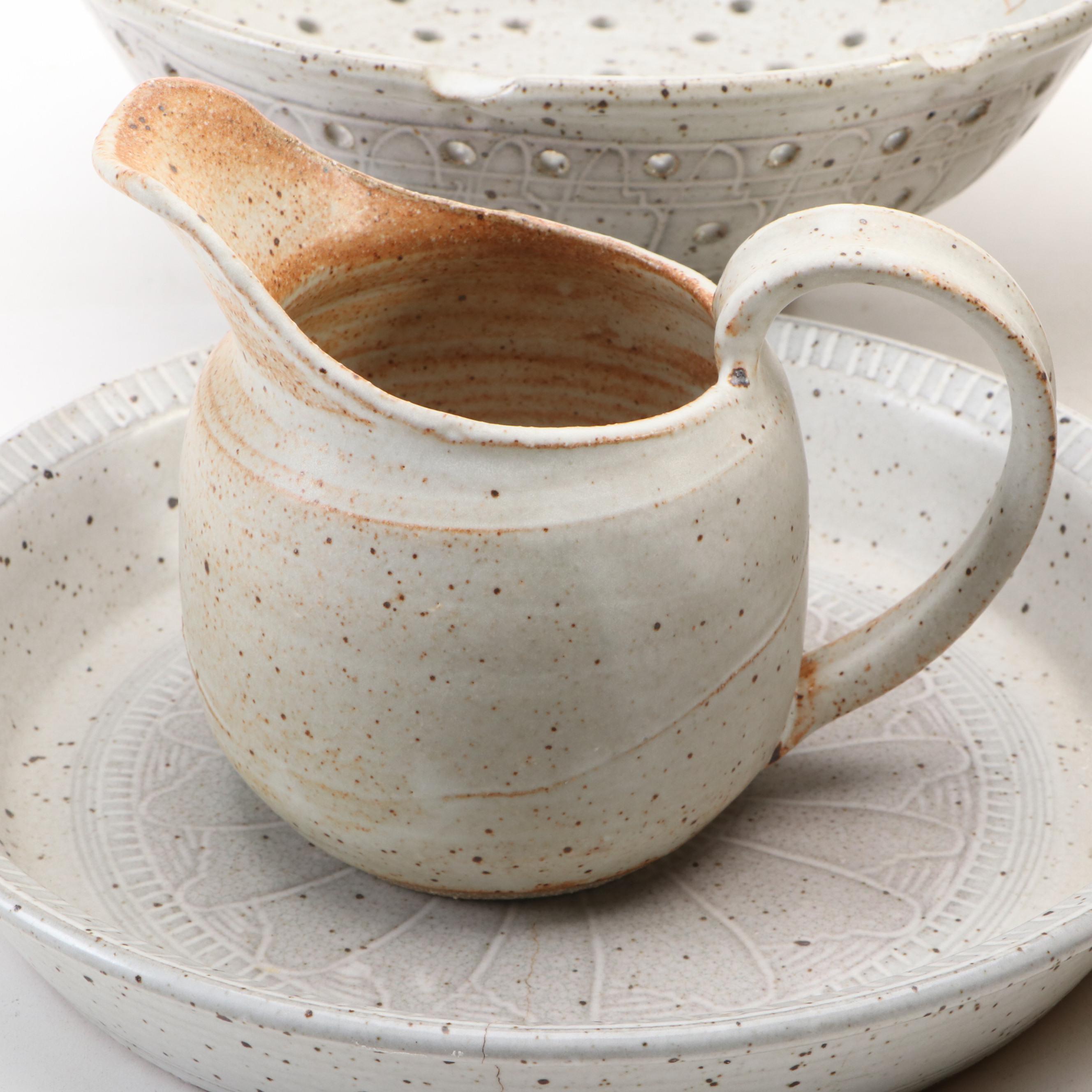 Studio Pottery Stoneware Bowls, Colander, Pitchers, Honey Pot and More