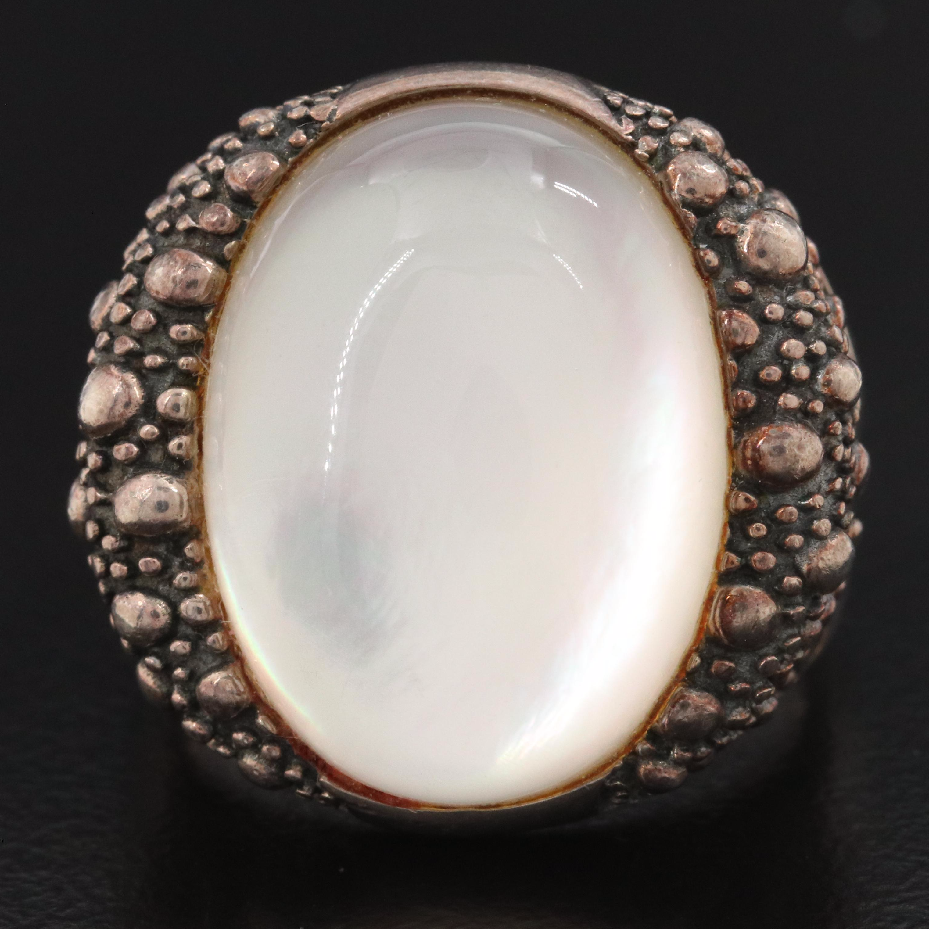 Michael Dawkins Sterling Quartz and Mother-of-Pearl Doublet Ring