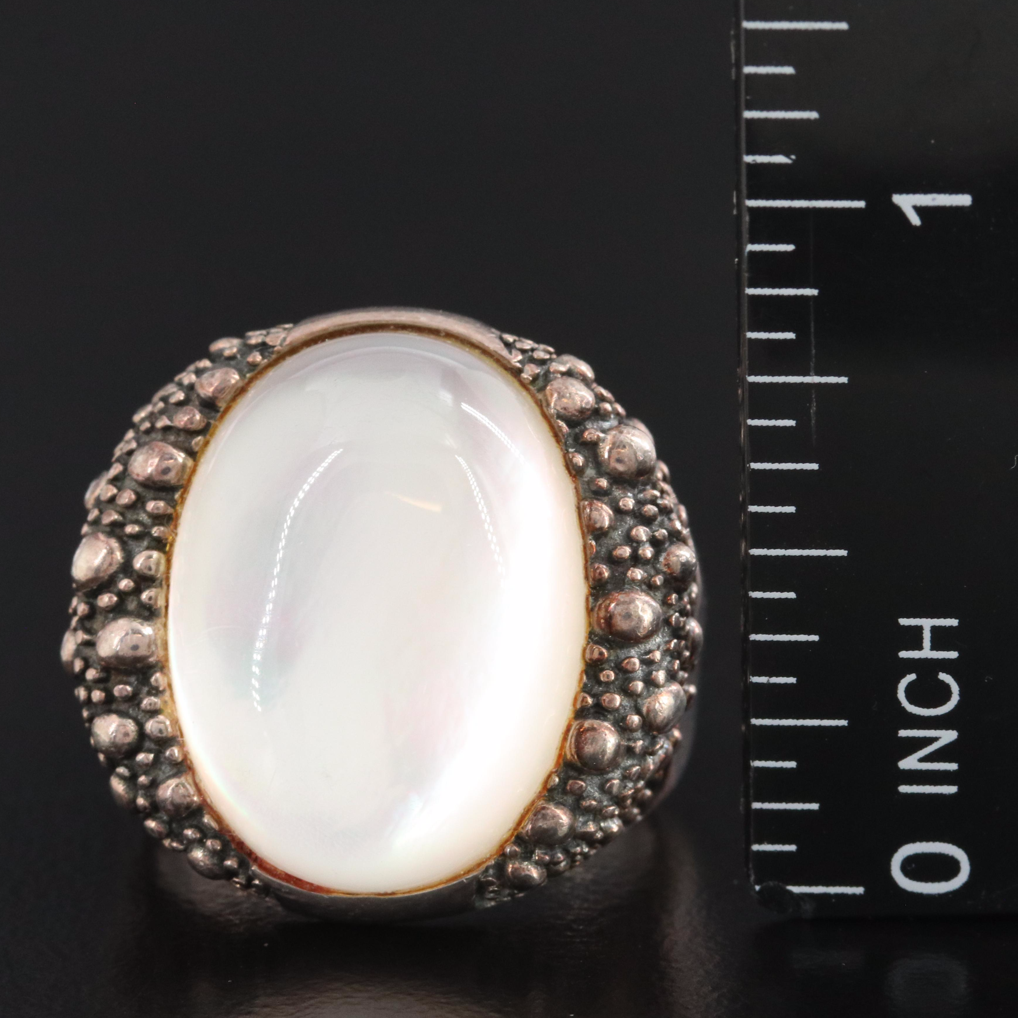 Michael Dawkins Sterling Quartz and Mother-of-Pearl Doublet Ring