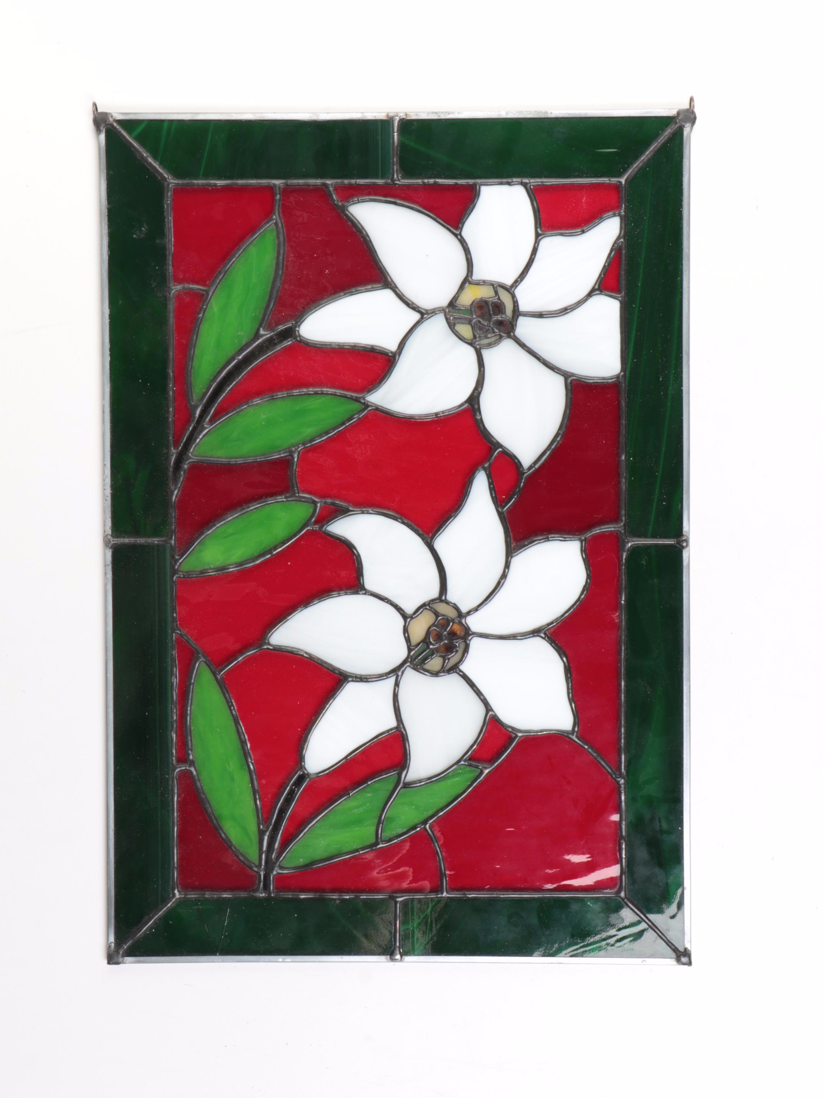 Stained and Slag Glass Floral Panel