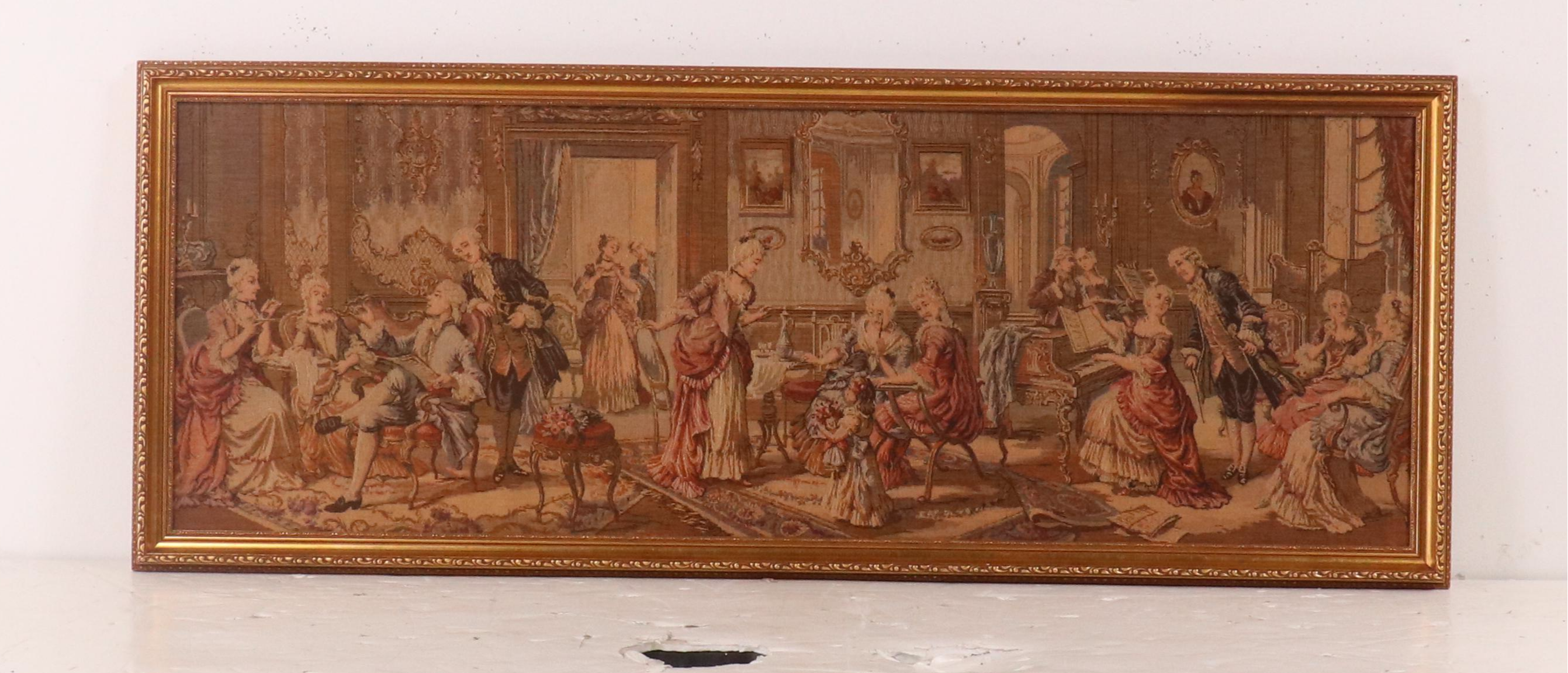 Woven Tapestry with Baroque Salon Scene