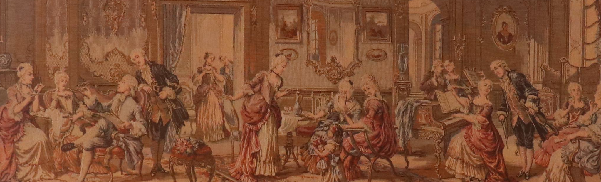 Woven Tapestry with Baroque Salon Scene