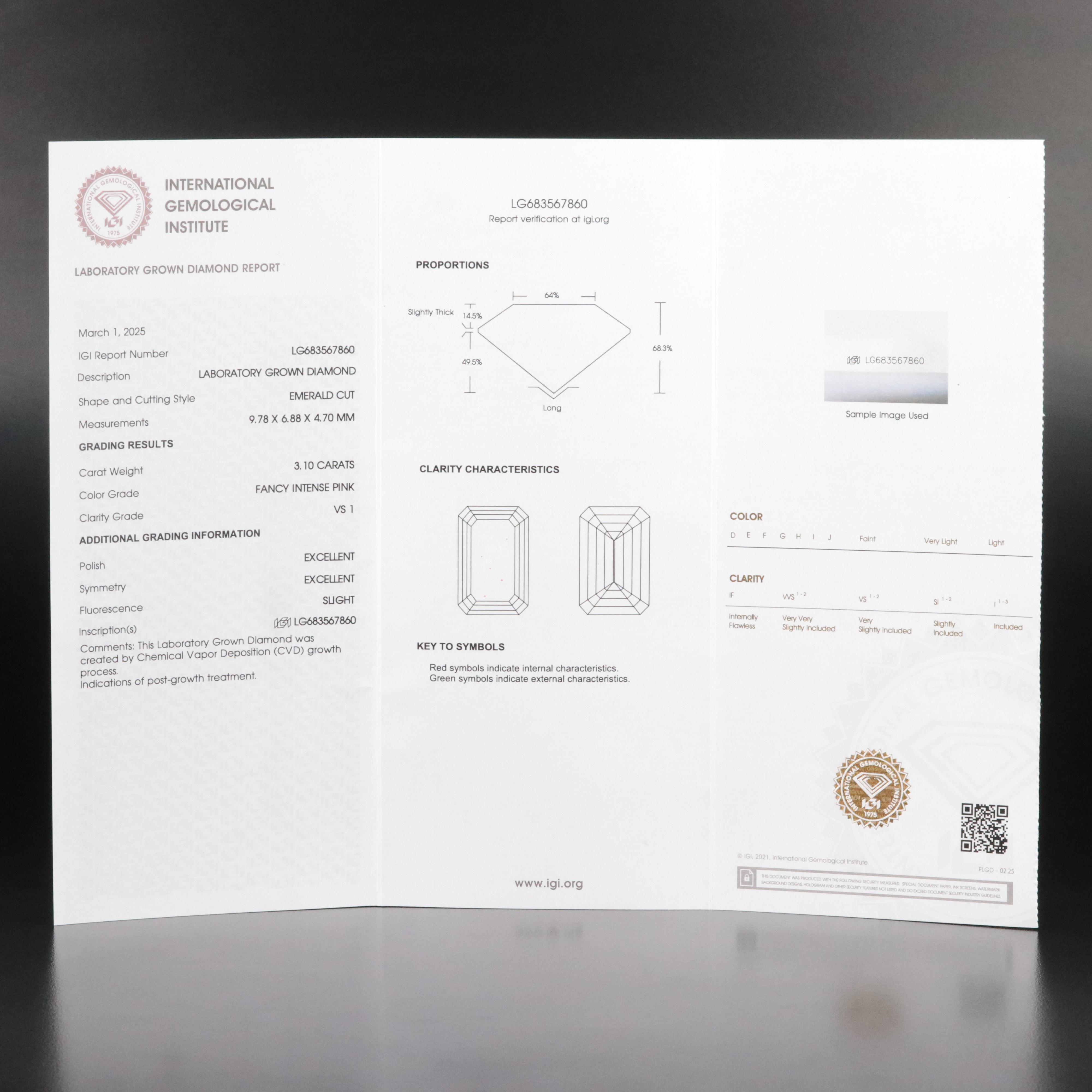 Loose 3.10 CT Lab Grown Fancy Pink Diamond with IGI Report