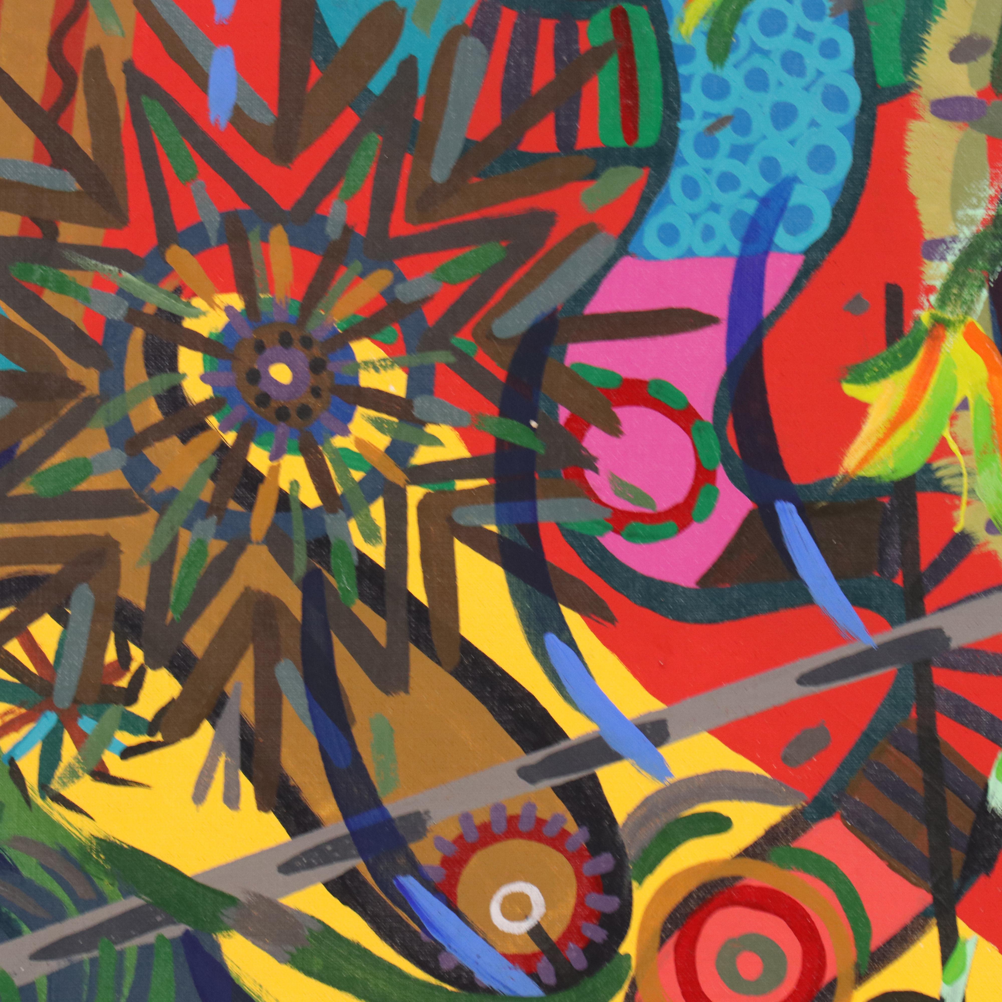 Robert Barnard Acrylic Painting "Blue Machine with Wild Flower," 1998