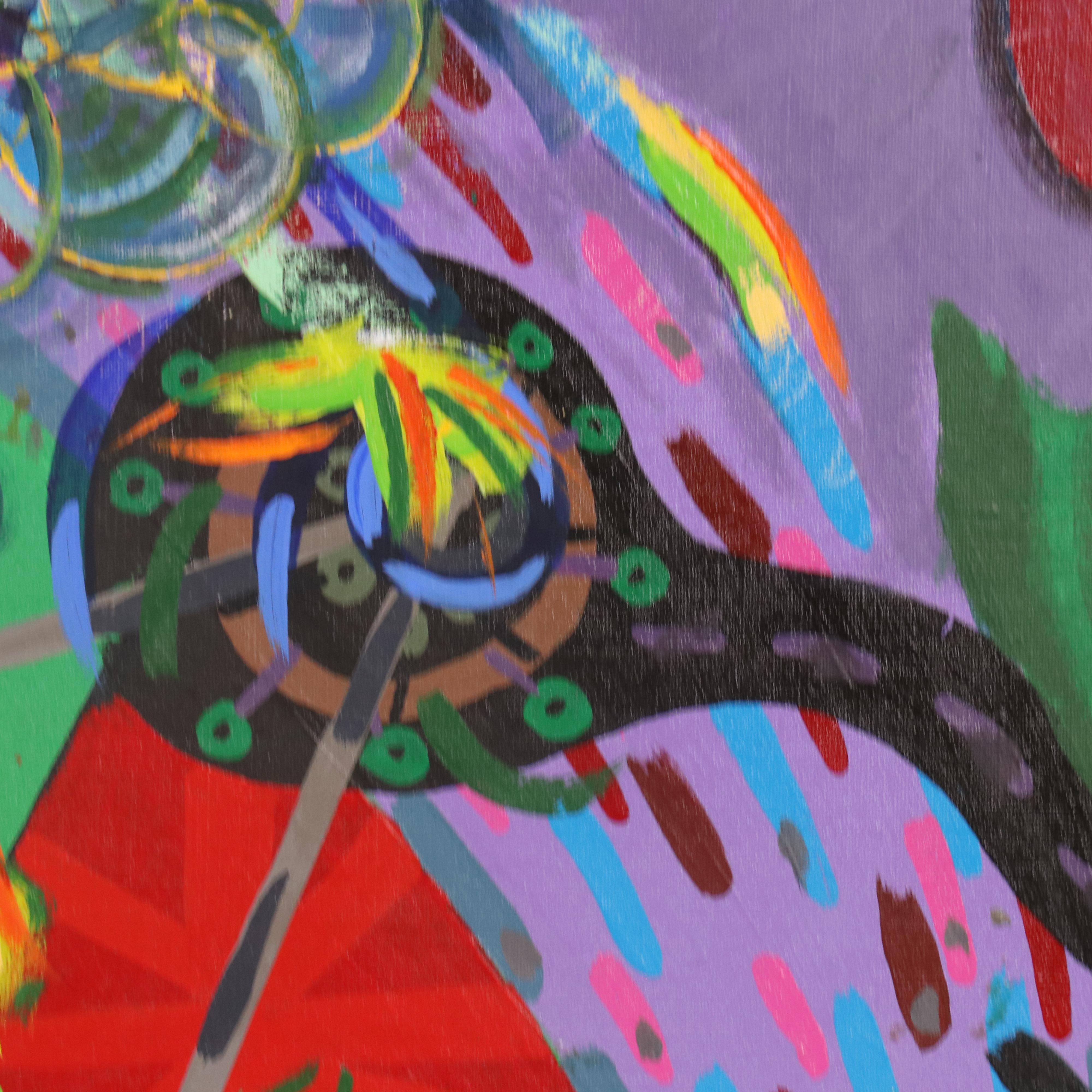 Robert Barnard Acrylic Painting "Blue Machine with Wild Flower," 1998