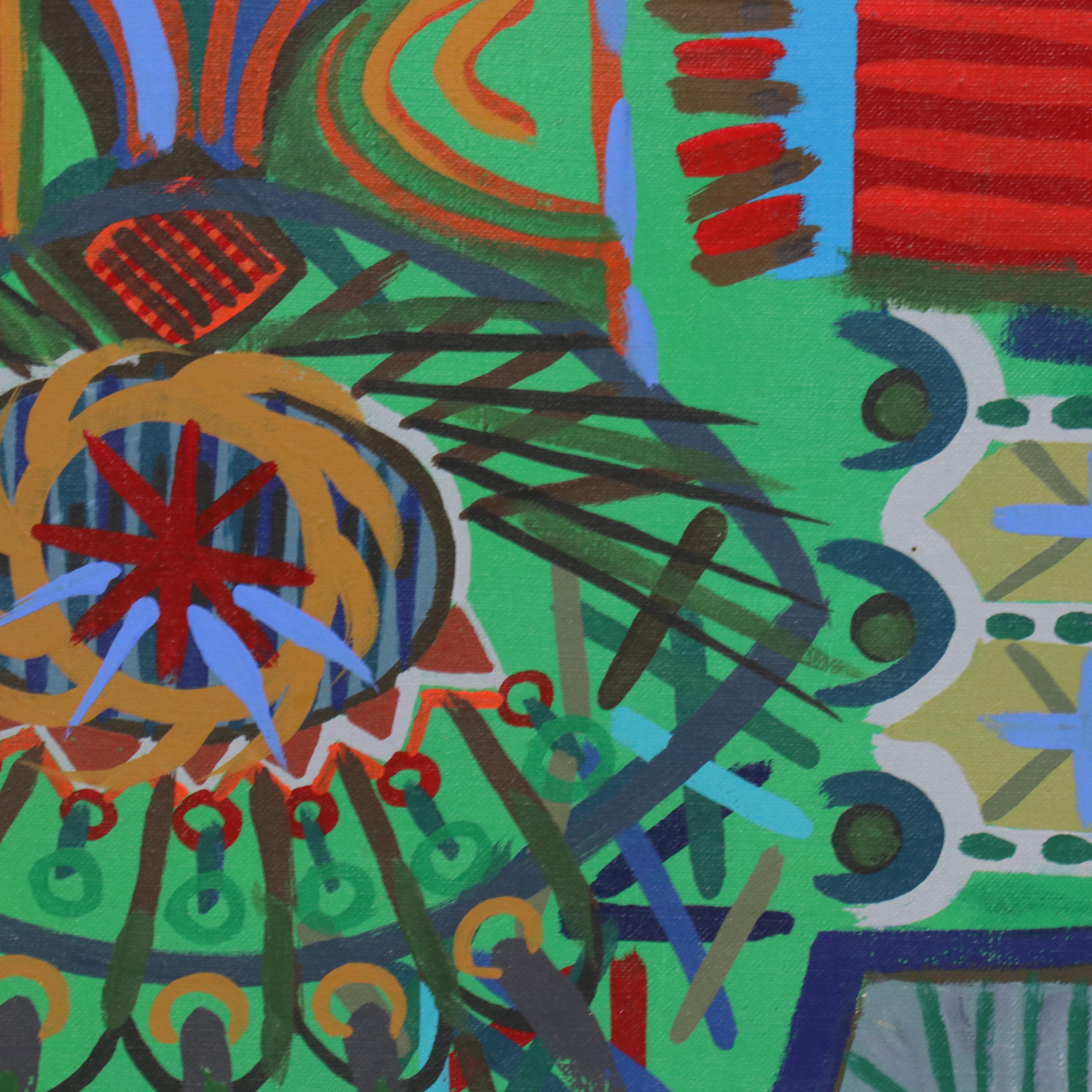 Robert Barnard Acrylic Painting "Blue Machine with Wild Flower," 1998