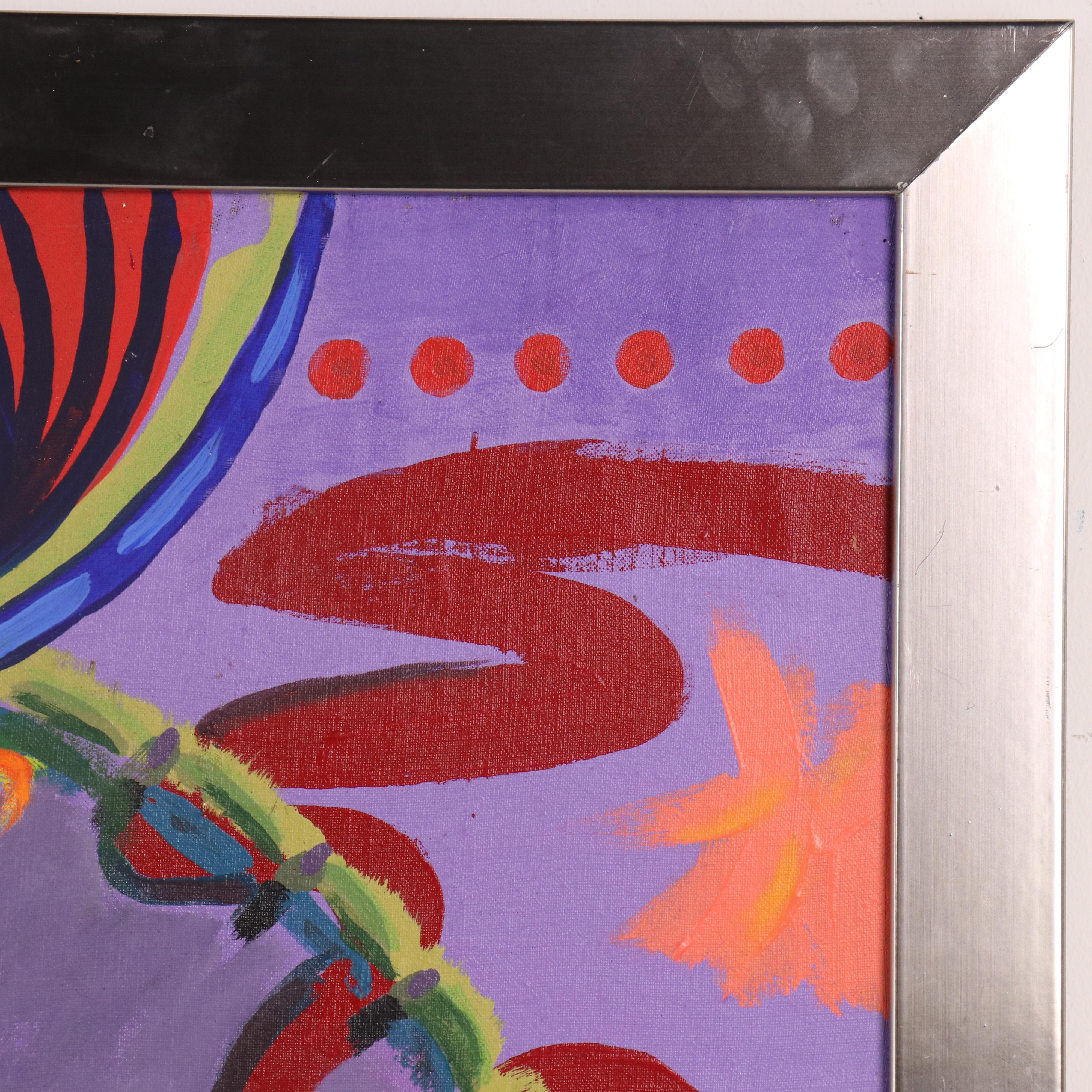 Robert Barnard Acrylic Painting "Blue Machine with Wild Flower," 1998