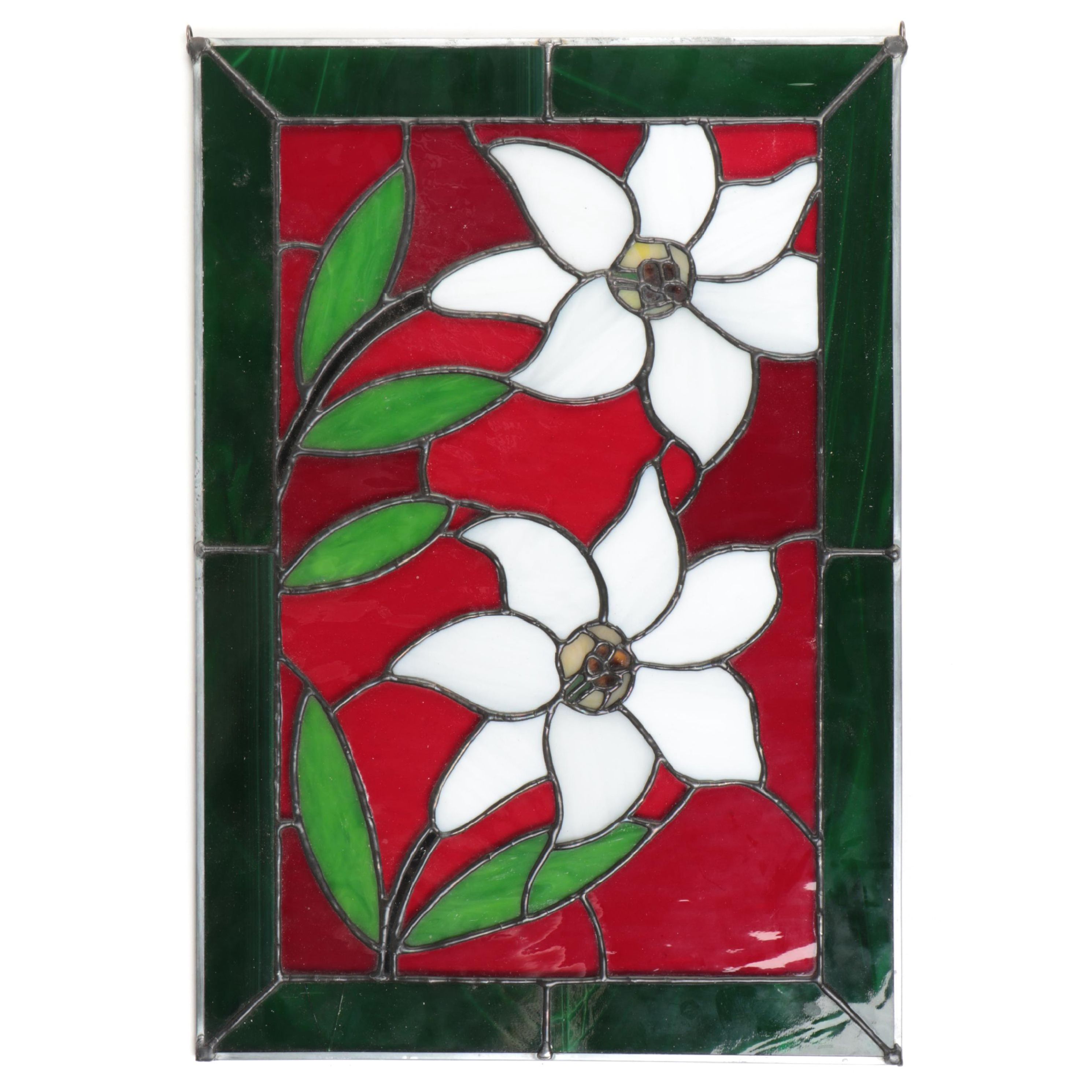 Stained and Slag Glass Floral Panel