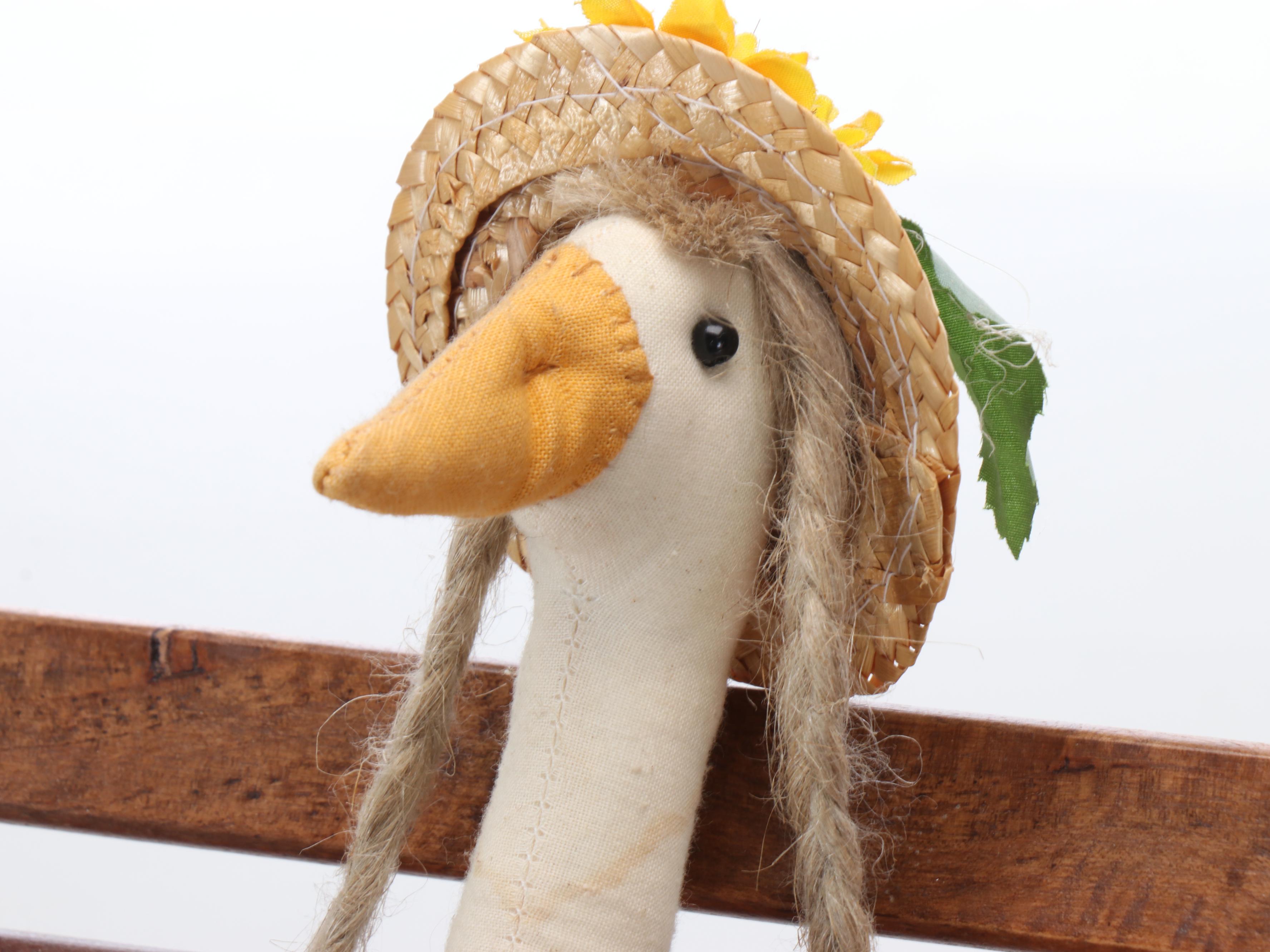 Artisan Anthropomorphic Goose Dolls with Victorian Style Doll Benches