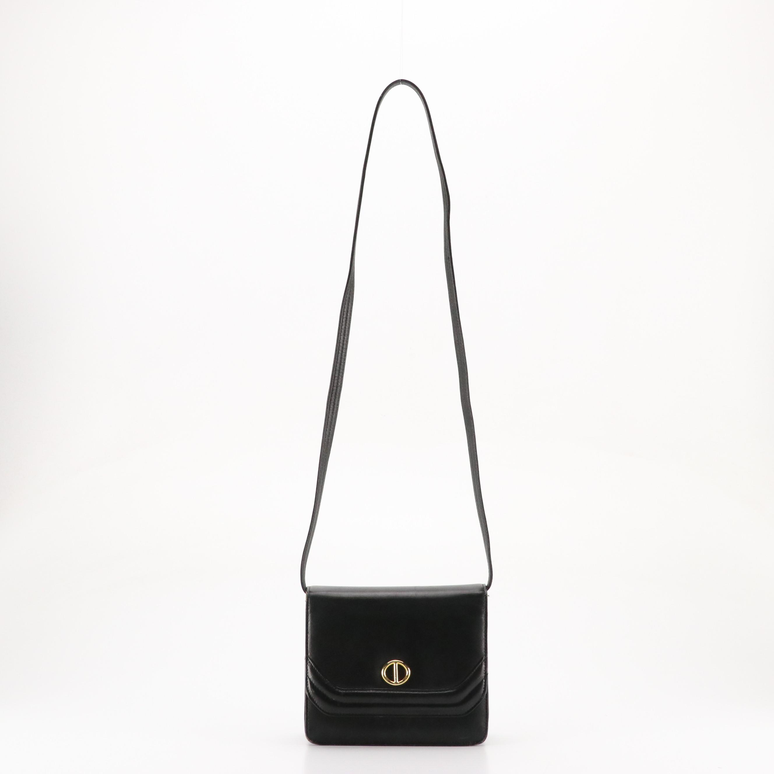 Christian Dior Square Front Flap Crossbody Bag in Black Leather