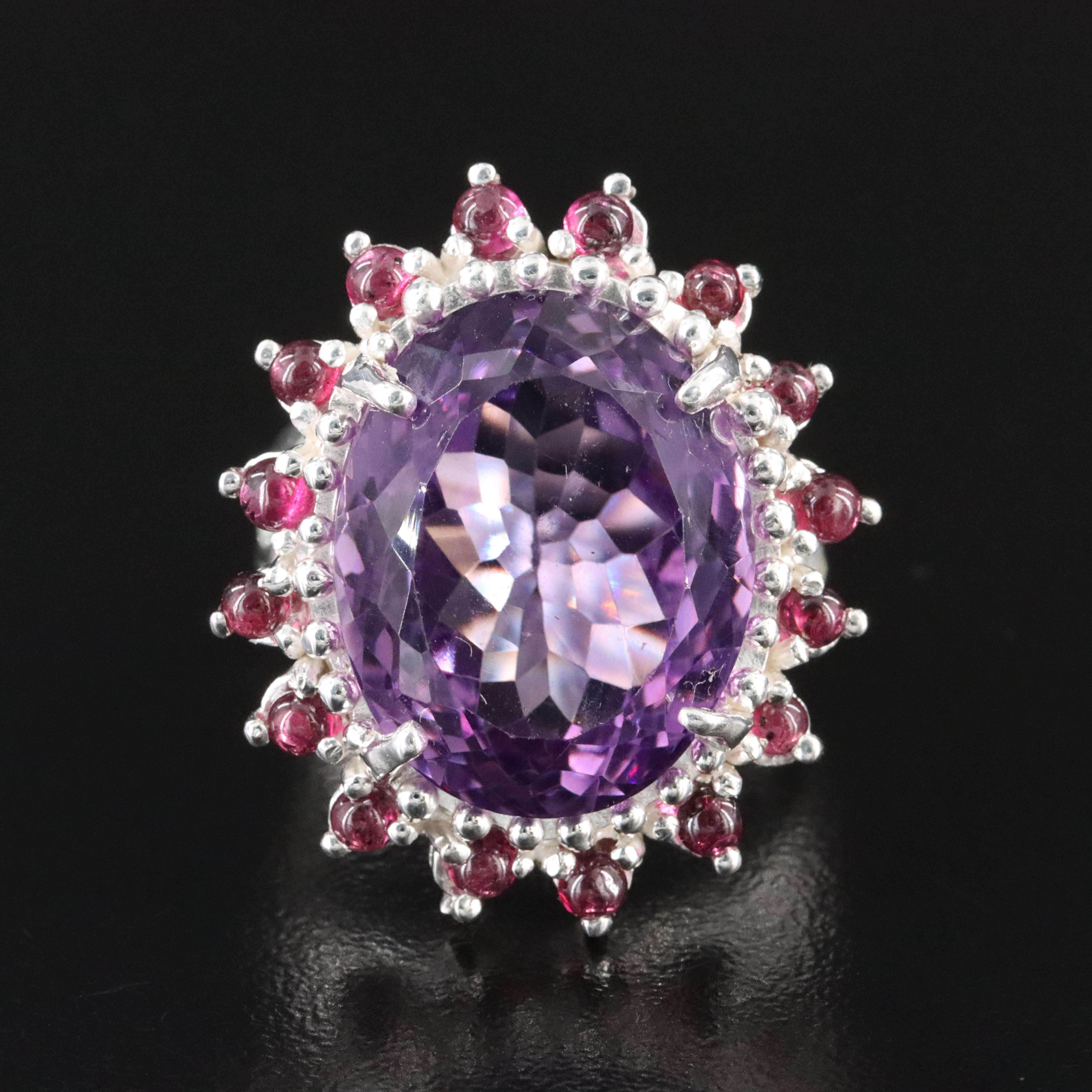 Sterling Amethyst and Garnet Ring