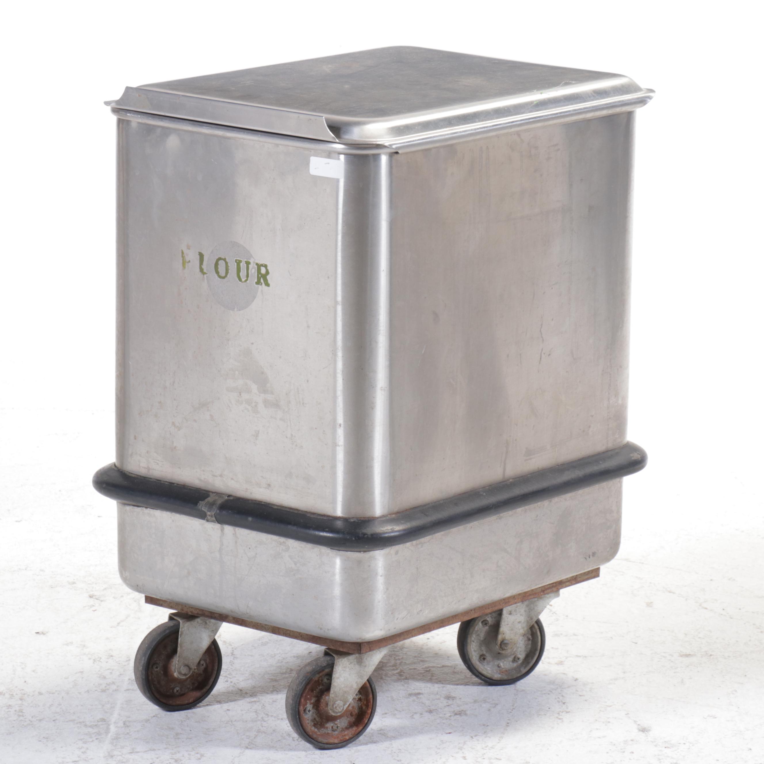 Industrial Size Flour, Sugar, and Other Stainless Steel Canister on Casters