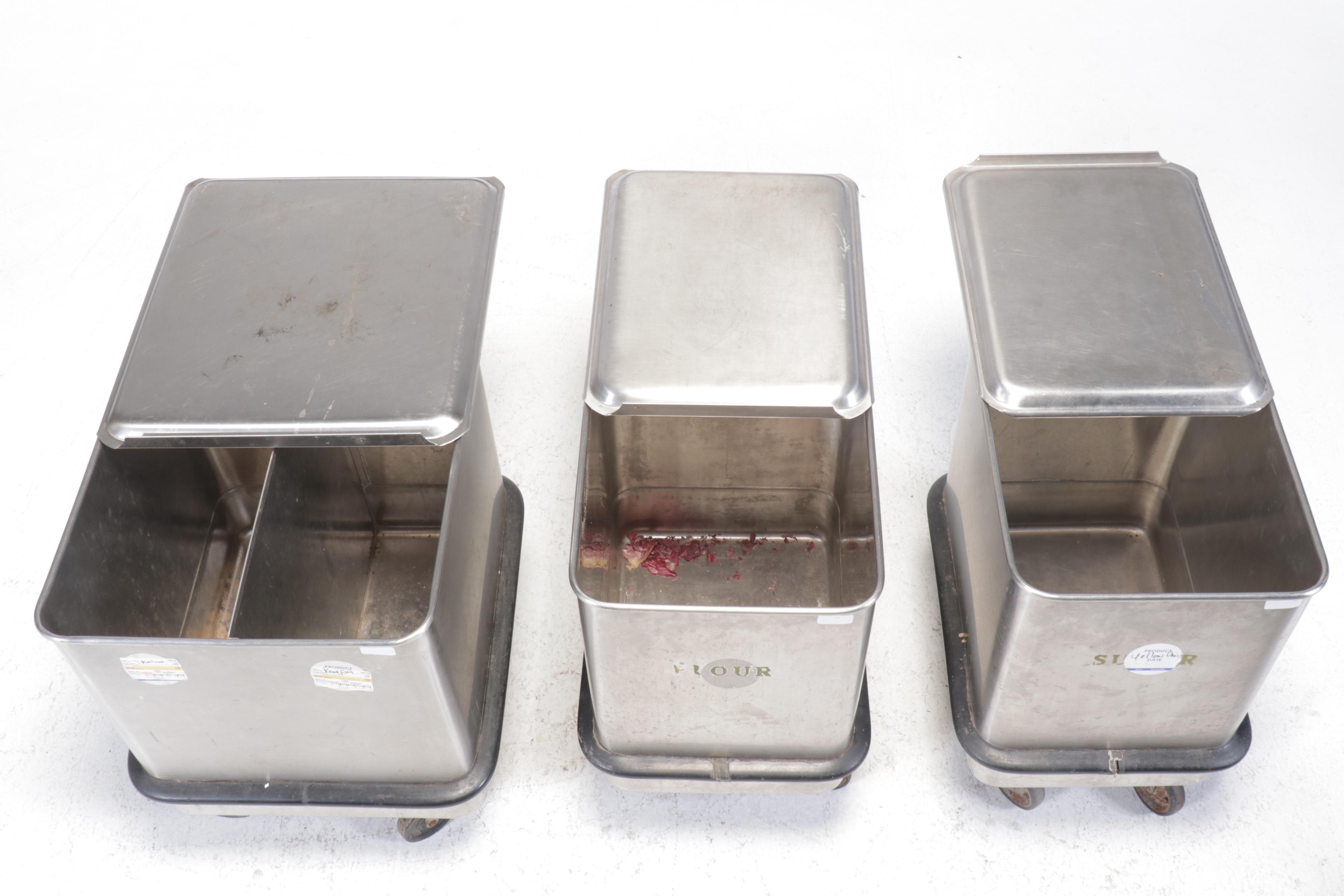 Industrial Size Flour, Sugar, and Other Stainless Steel Canister on Casters