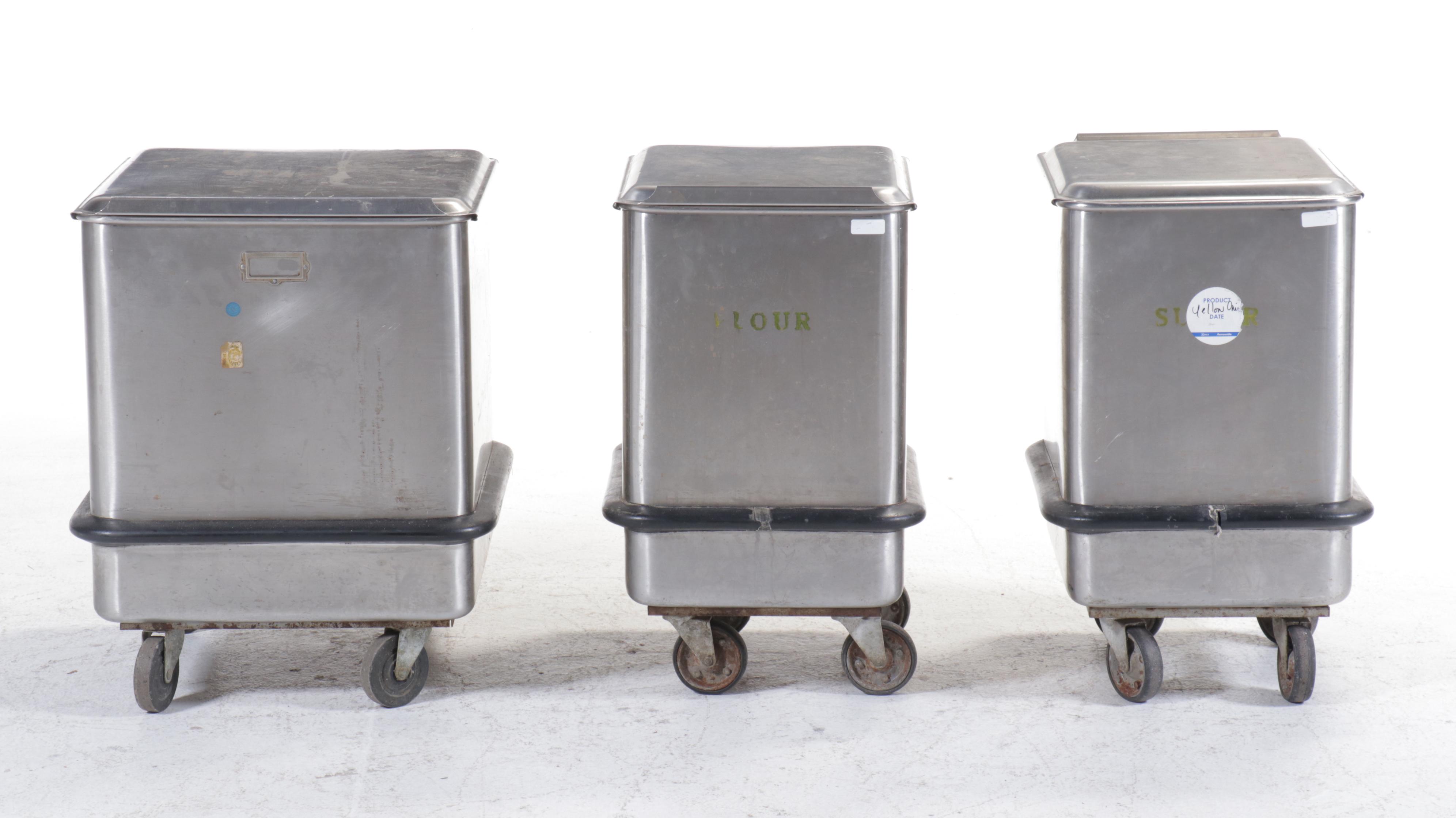 Industrial Size Flour, Sugar, and Other Stainless Steel Canister on Casters
