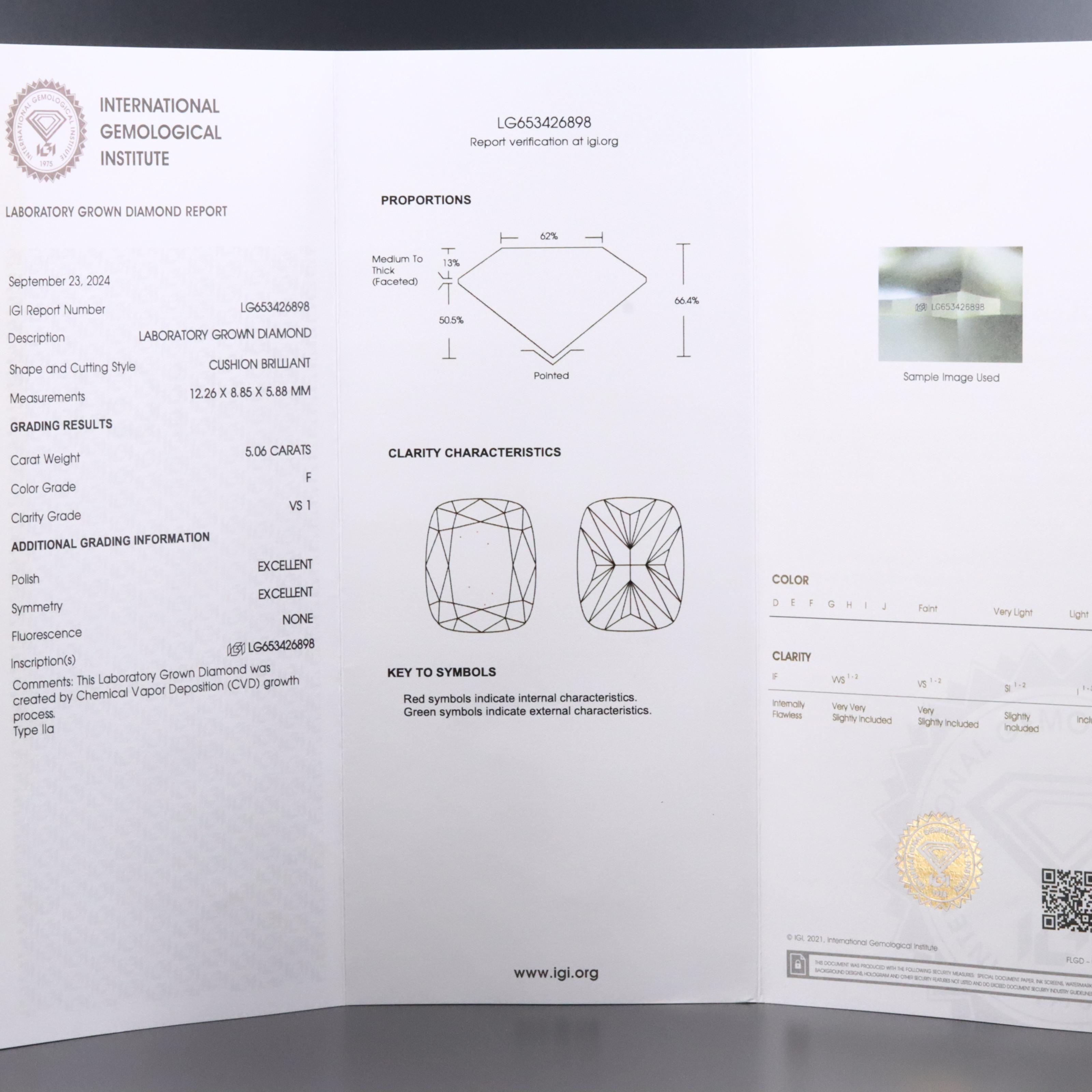 18K 5.29 CTW Lab Grown Diamond Ring with IGI Report