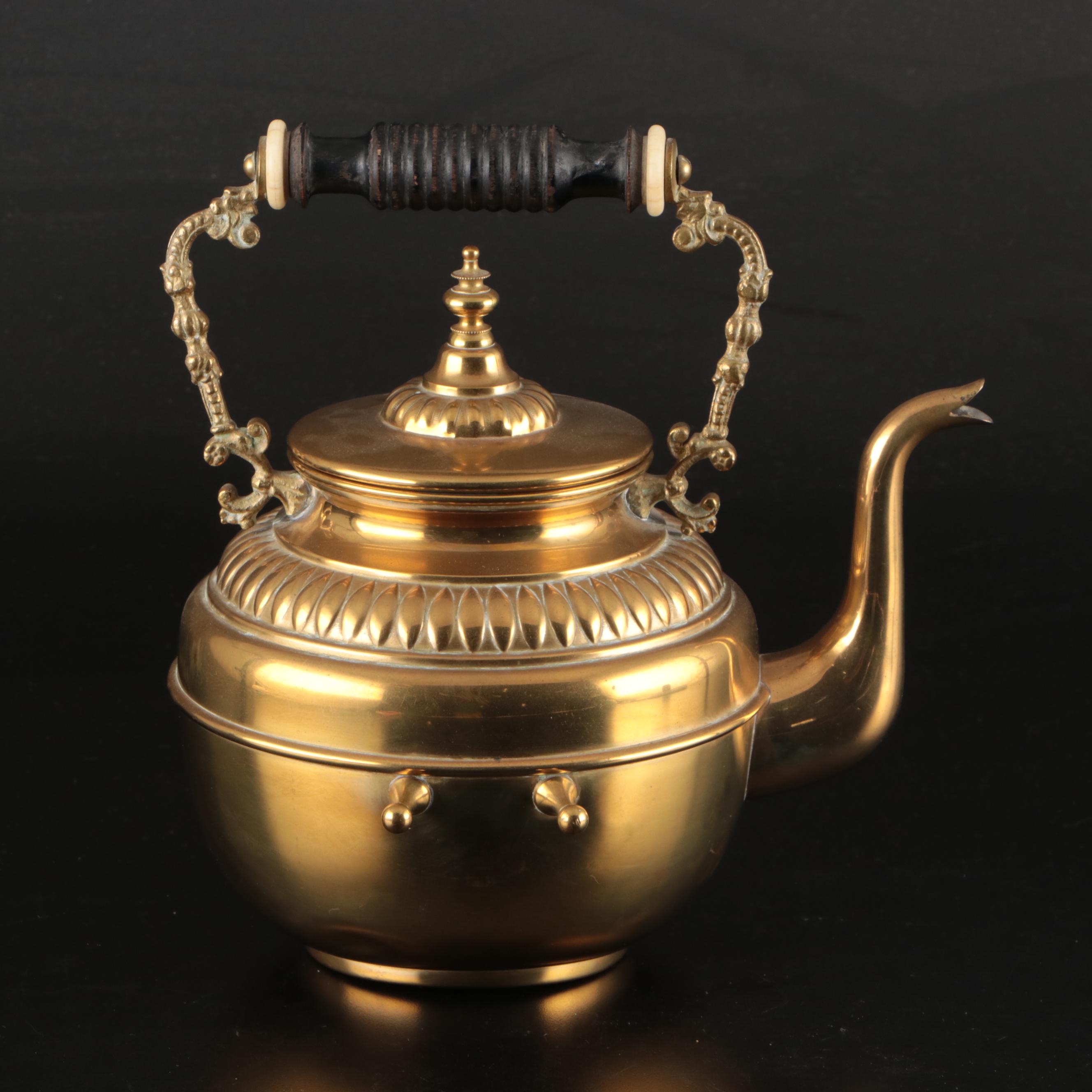 Johan Engstrom Swedish Brass Kettle On Stand, Late 19th/Early 20th Century