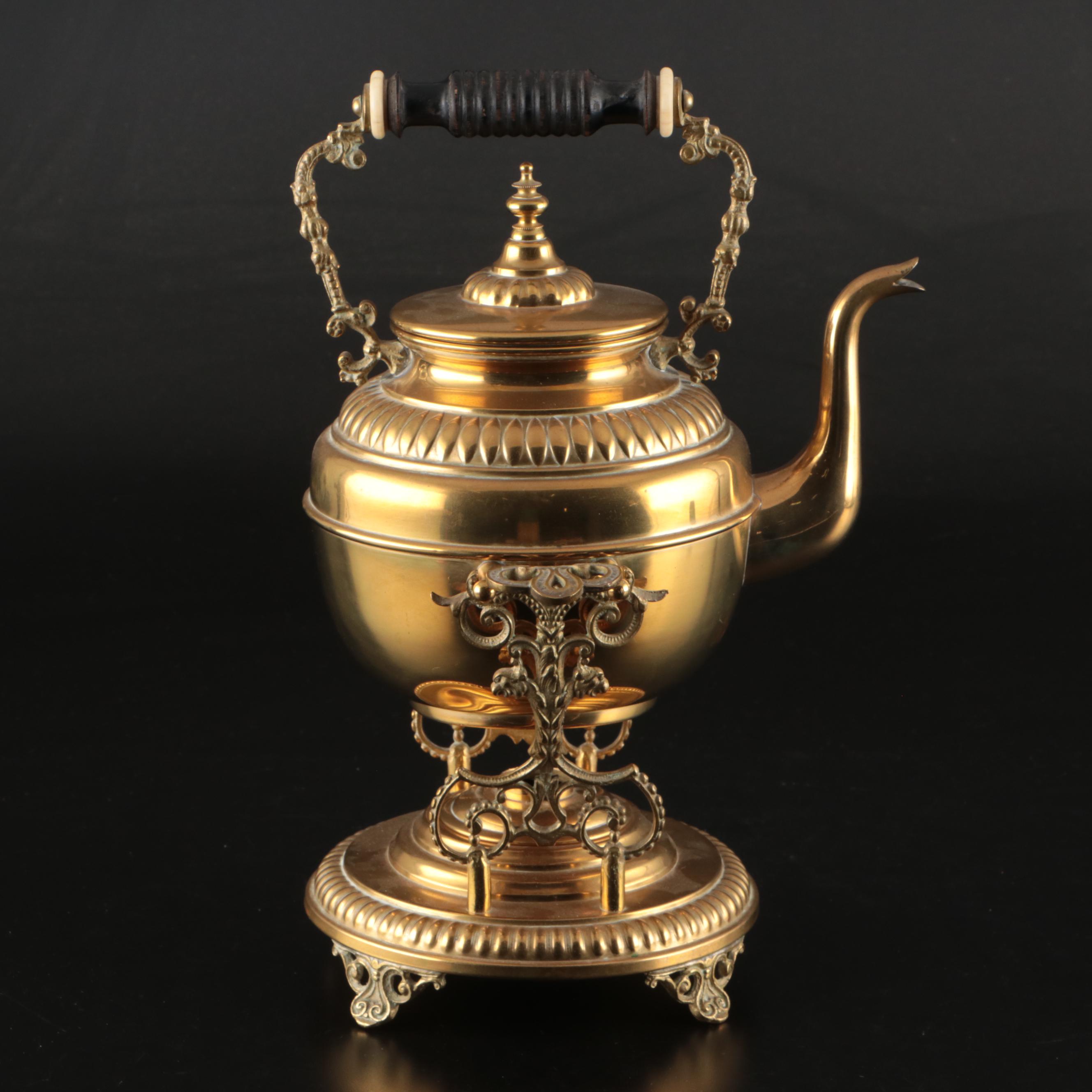 Johan Engstrom Swedish Brass Kettle On Stand, Late 19th/Early 20th Century