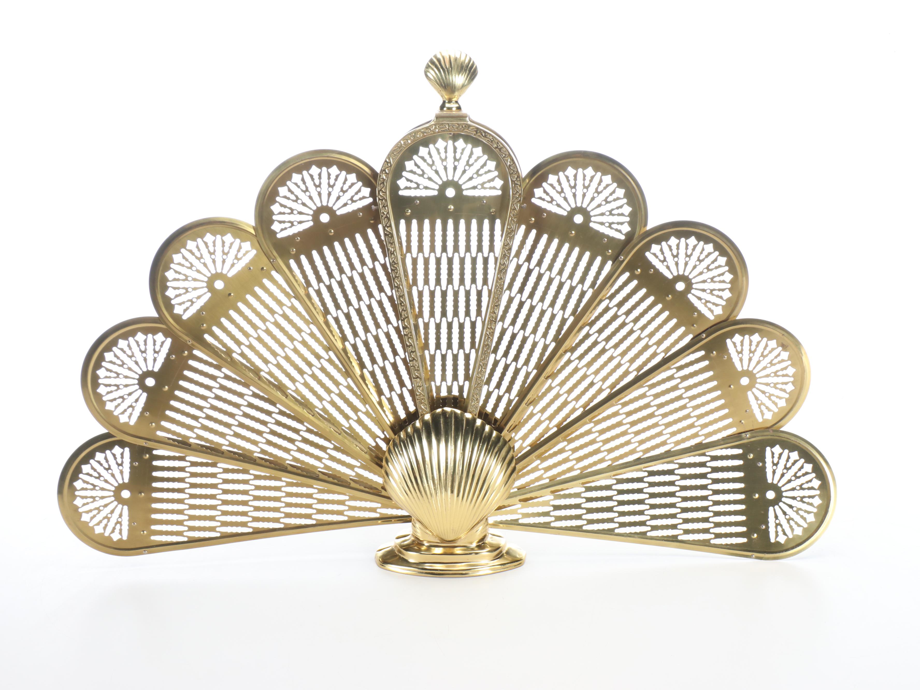 Brass Peacock Fireplace Screen, Mid to Late 20th Century
