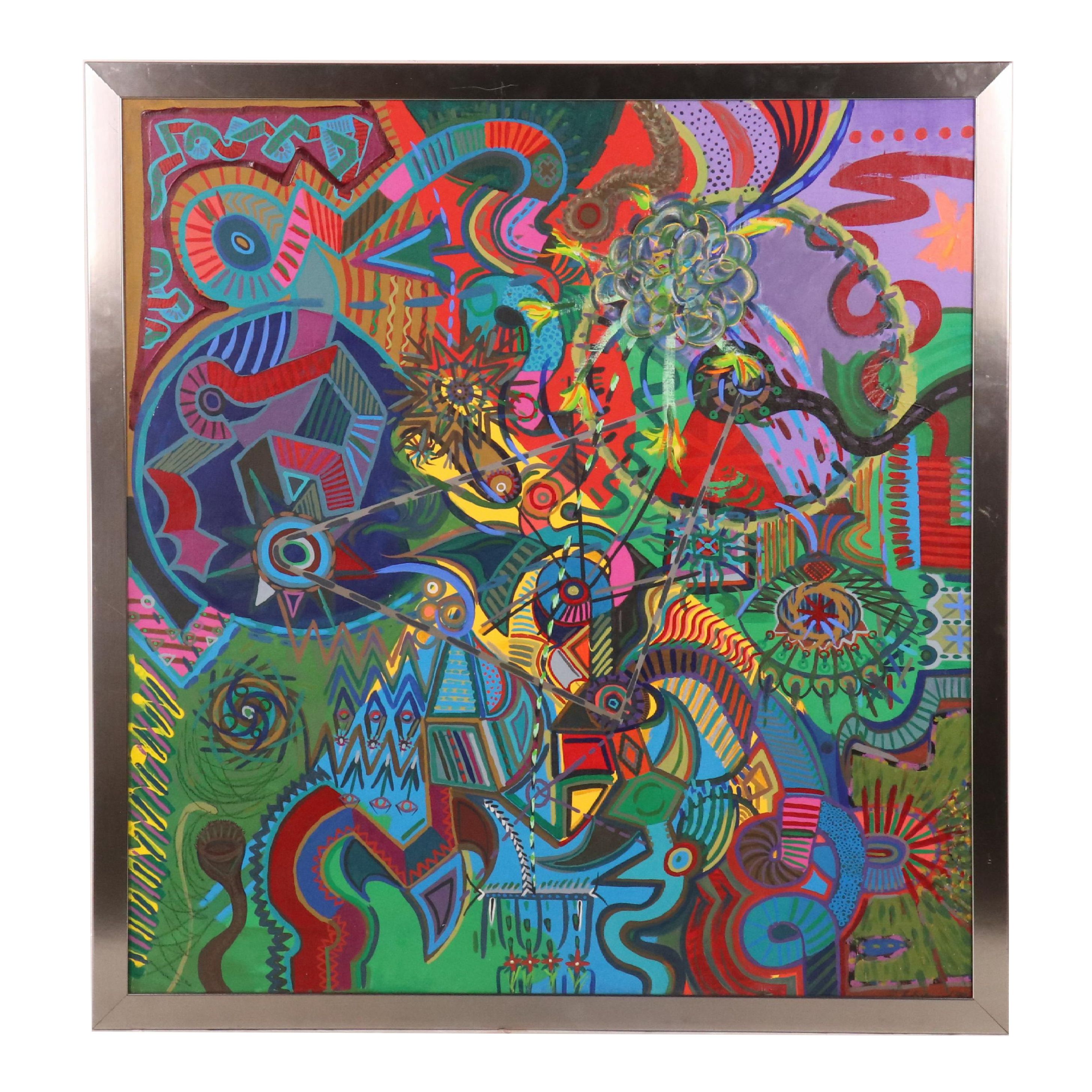 Robert Barnard Acrylic Painting "Blue Machine with Wild Flower," 1998