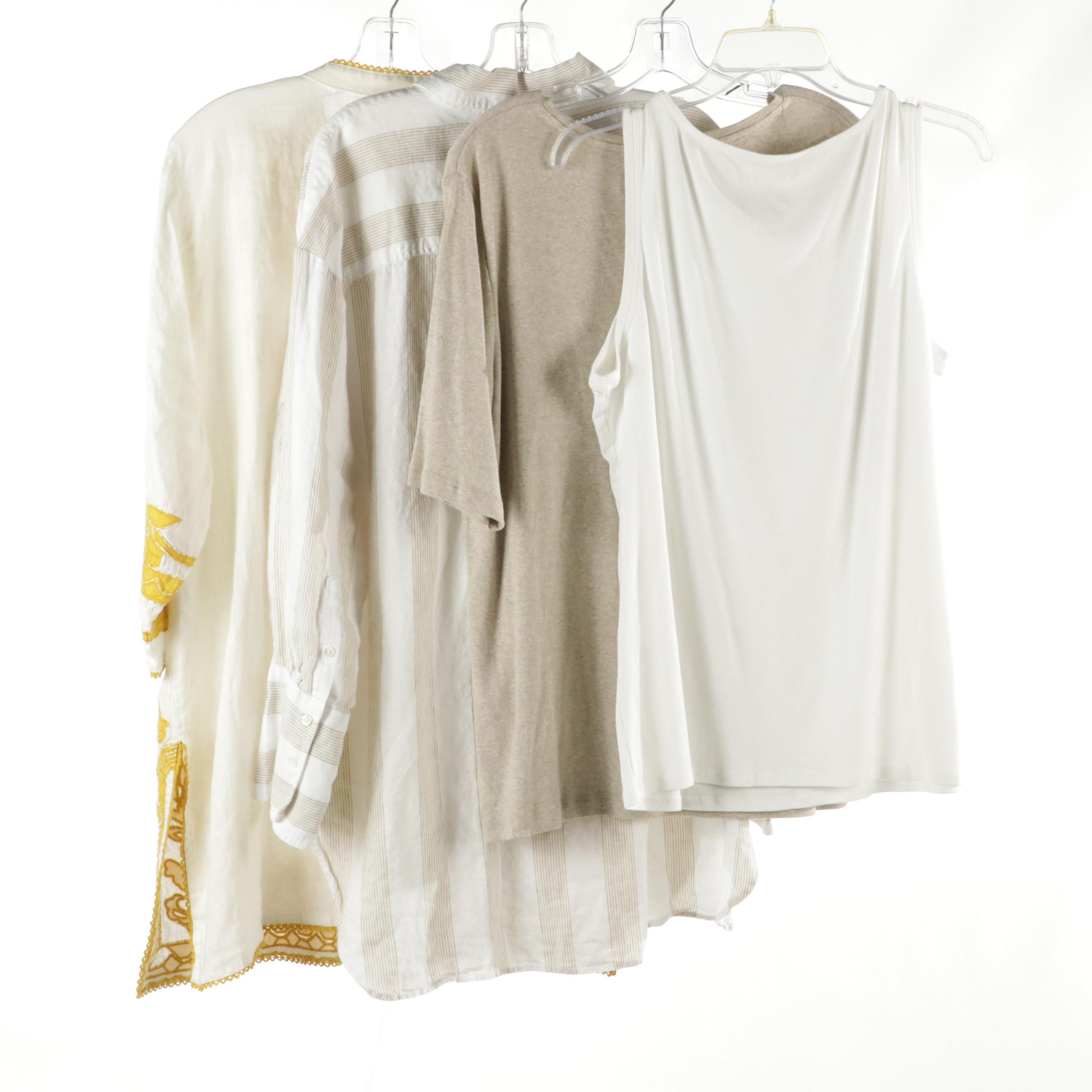 Chico's Appliqué Linen Kurta Tunic, Top, Tank, and Banana Republic Linen Shirt