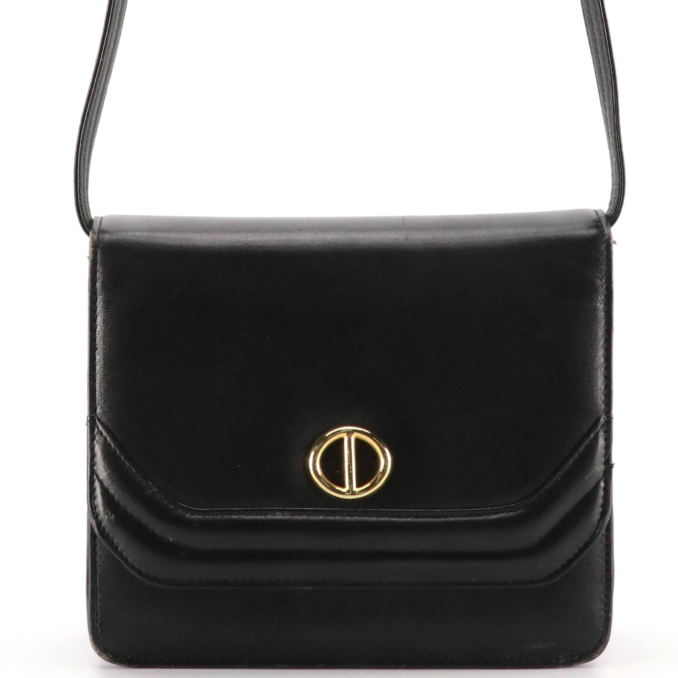 Christian Dior Square Front Flap Crossbody Bag in Black Leather