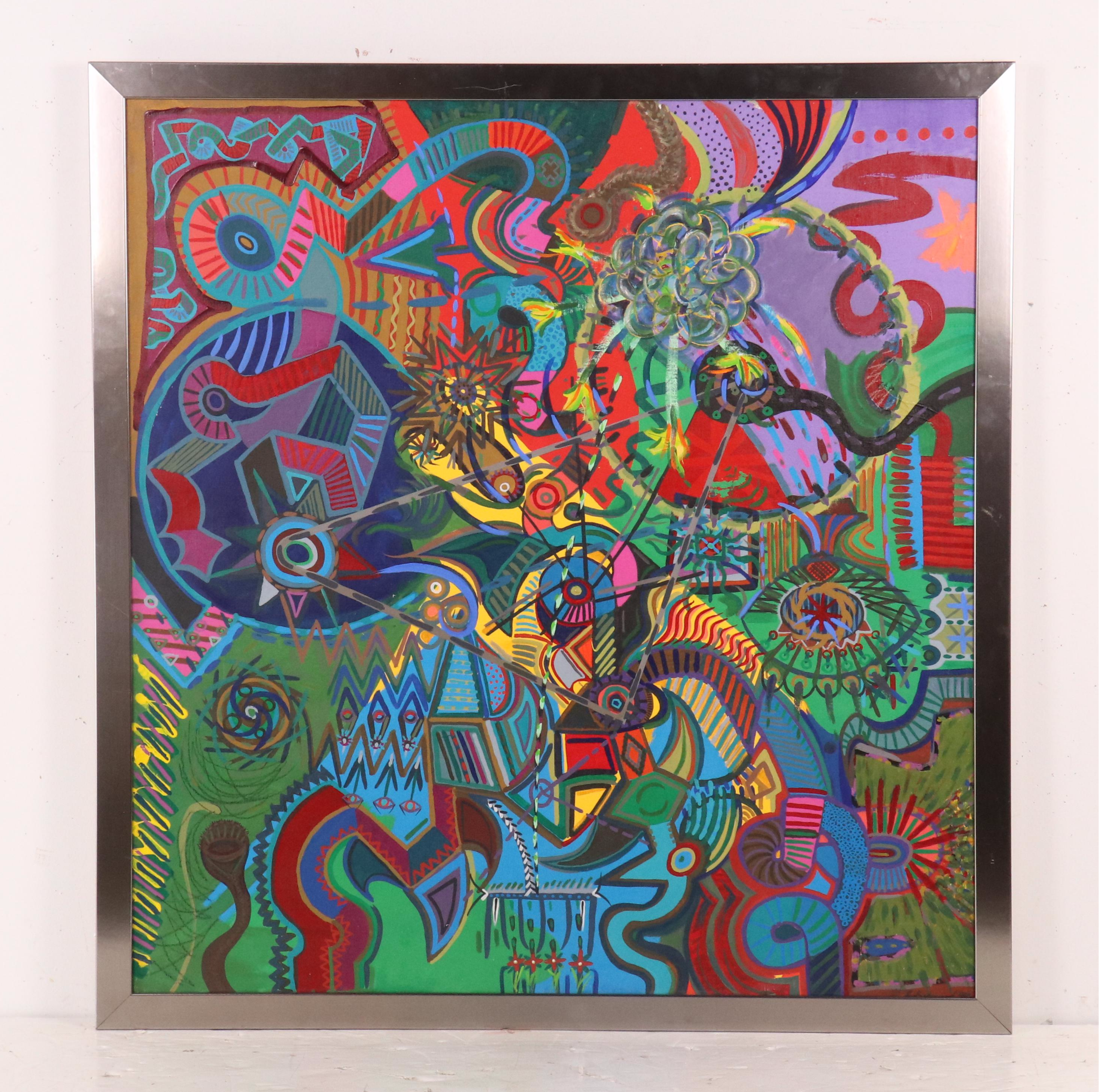 Robert Barnard Acrylic Painting "Blue Machine with Wild Flower," 1998