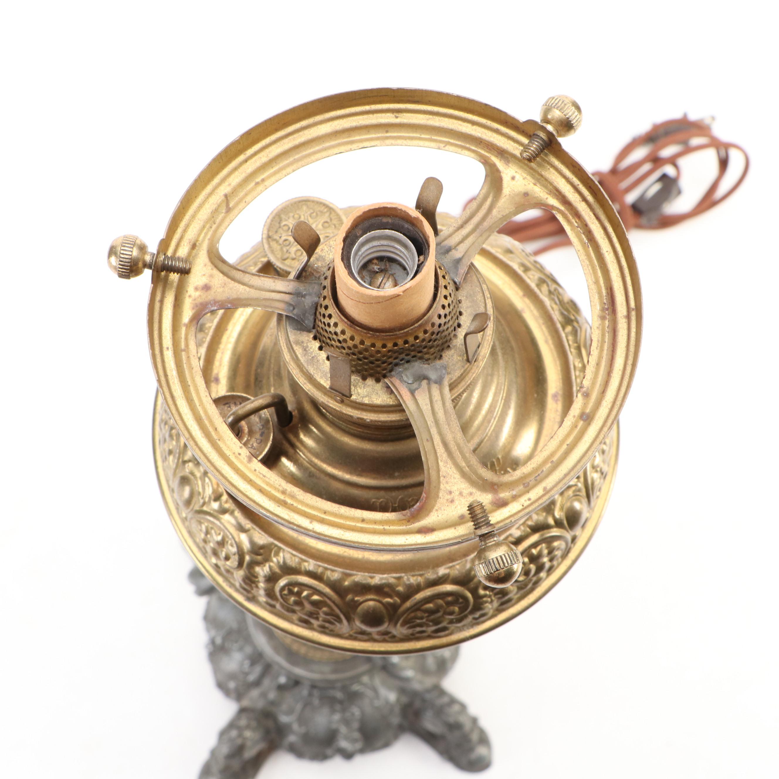 Victorian Miller Lamp Co. Banquet Oil Lamp with Ruffled Glass Shade, Adapted