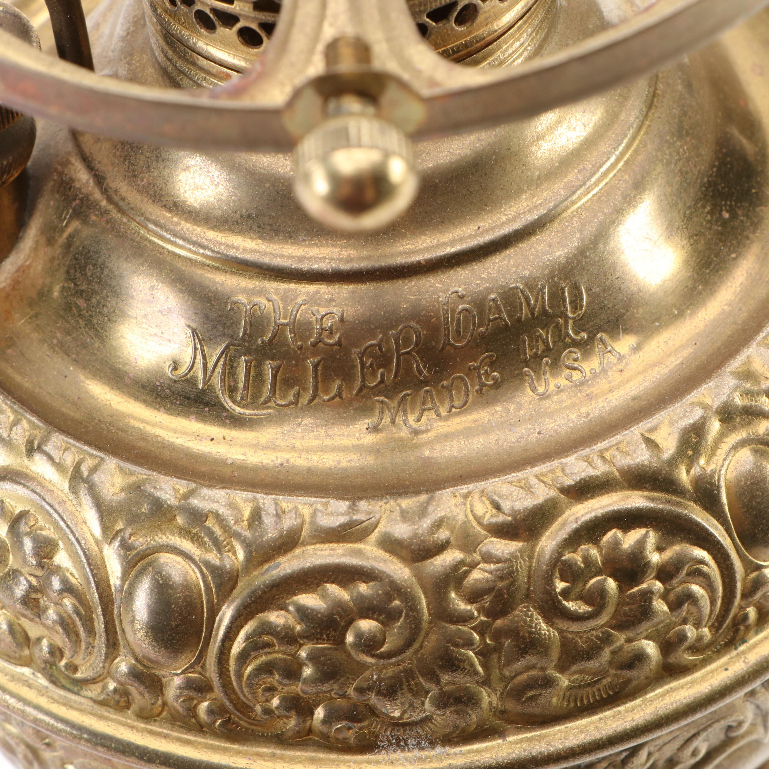 Victorian Miller Lamp Co. Banquet Oil Lamp with Ruffled Glass Shade, Adapted