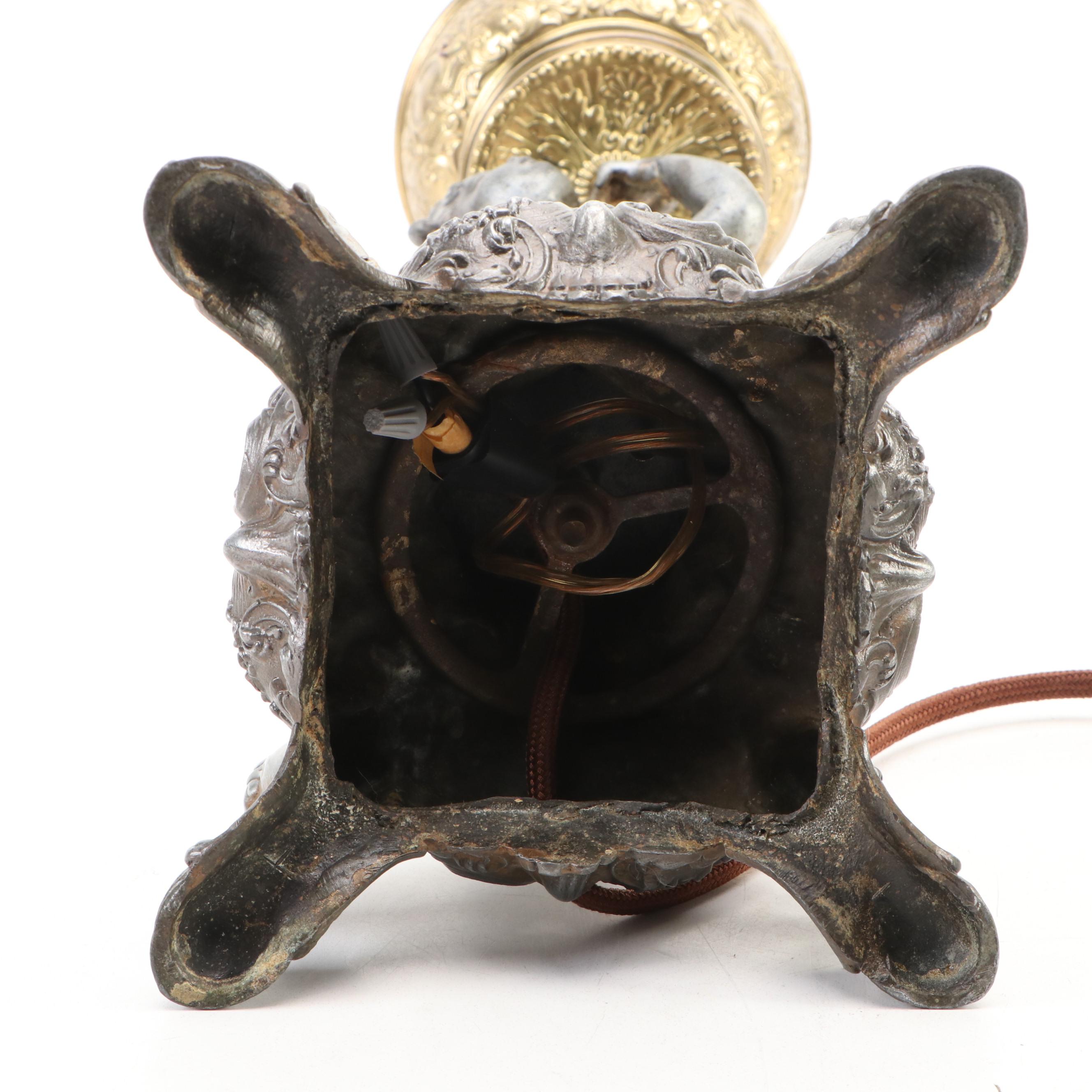 Victorian Miller Lamp Co. Banquet Oil Lamp with Ruffled Glass Shade, Adapted