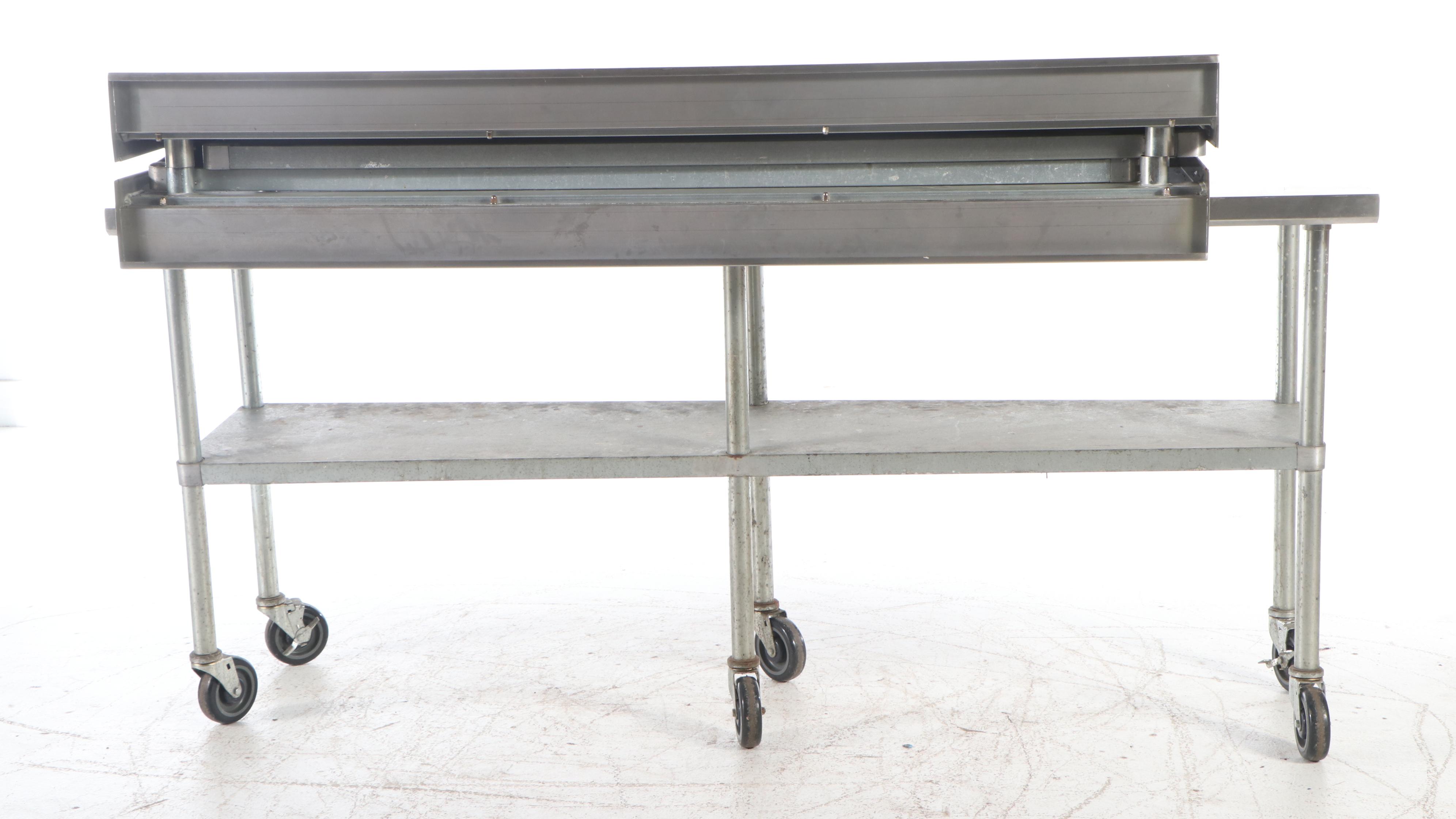 Two Stainless Steel Counter Tops and Rolling Work Station