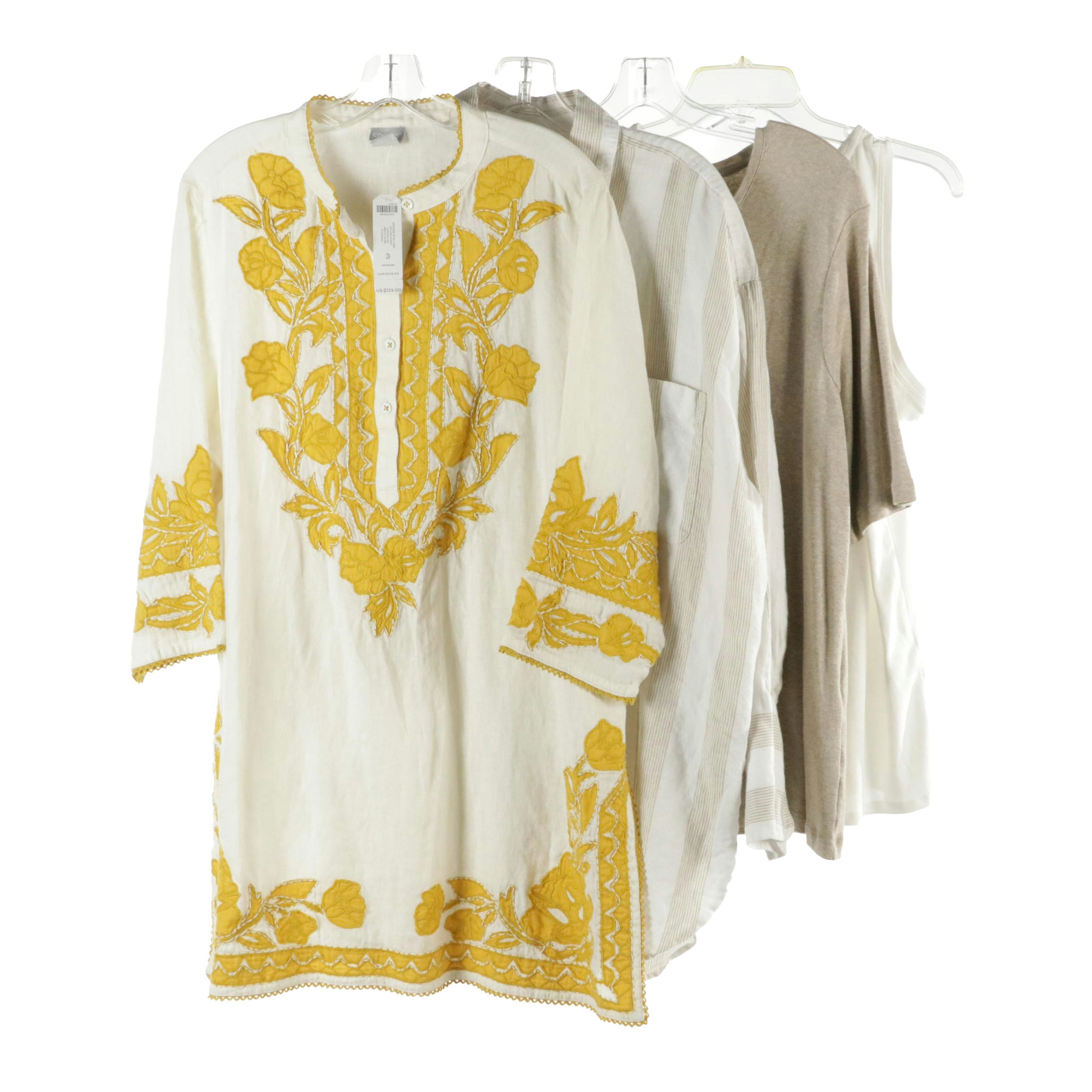Chico's Appliqué Linen Kurta Tunic, Top, Tank, and Banana Republic Linen Shirt
