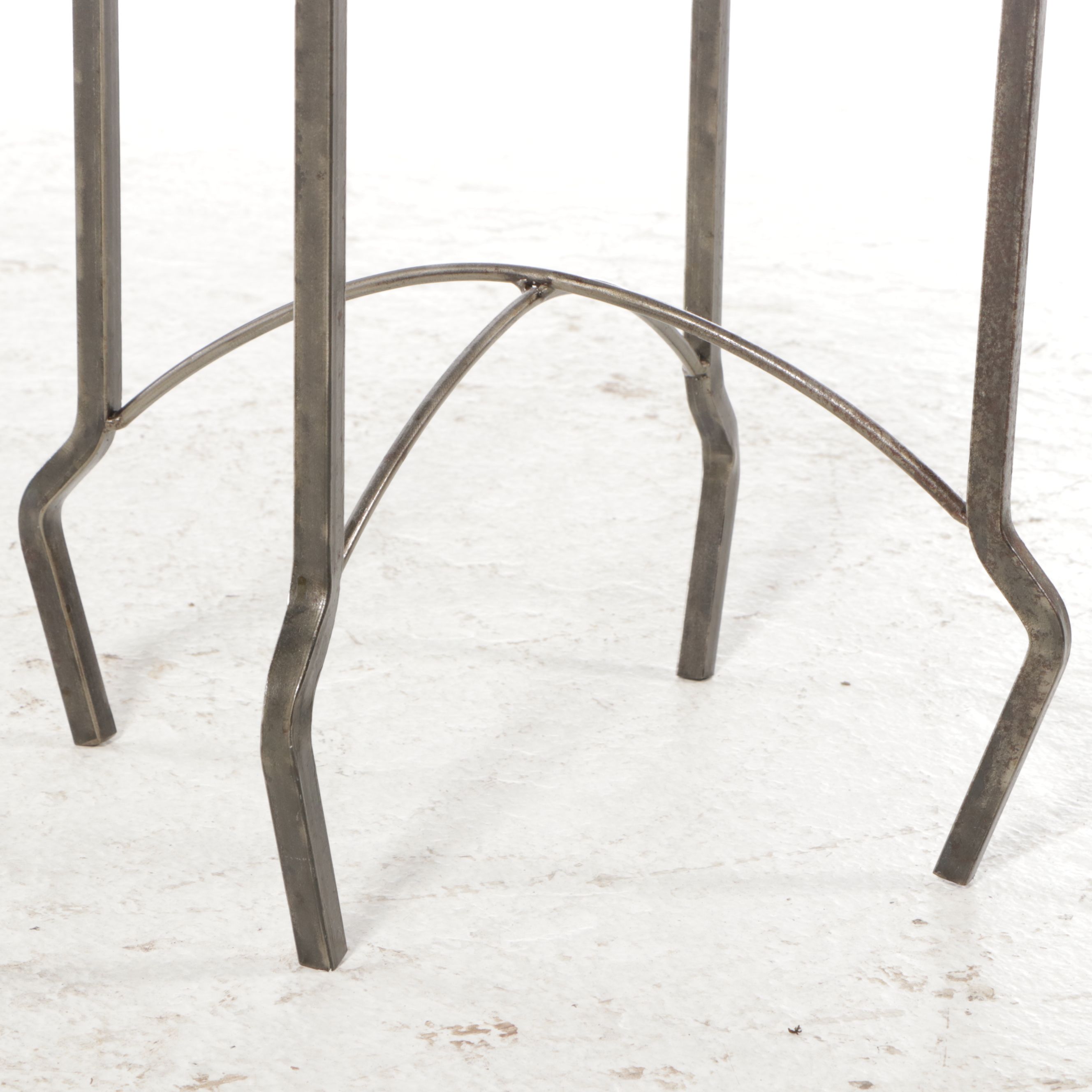 Brutalist Style Glass Top Metal End Table