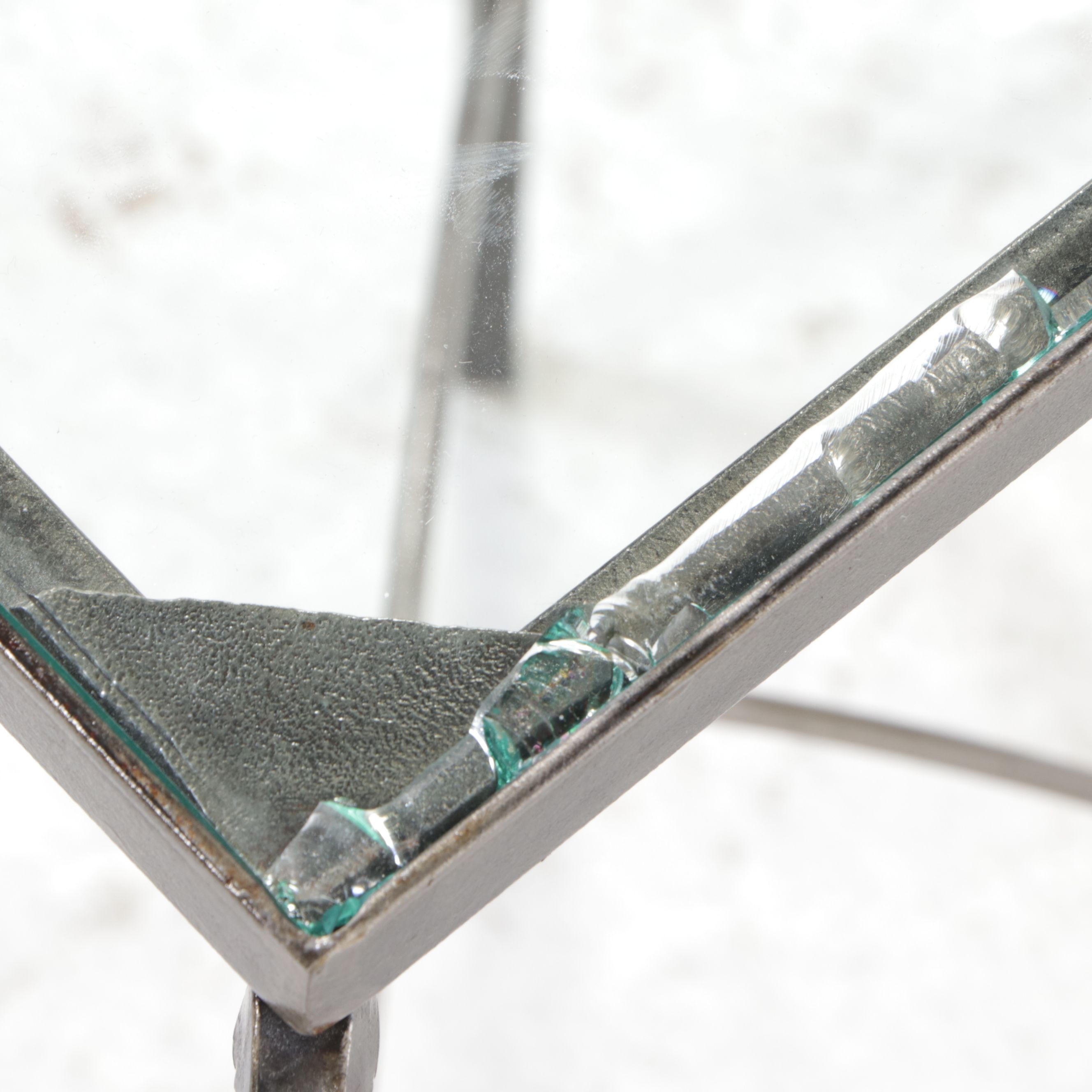 Brutalist Style Glass Top Metal End Table