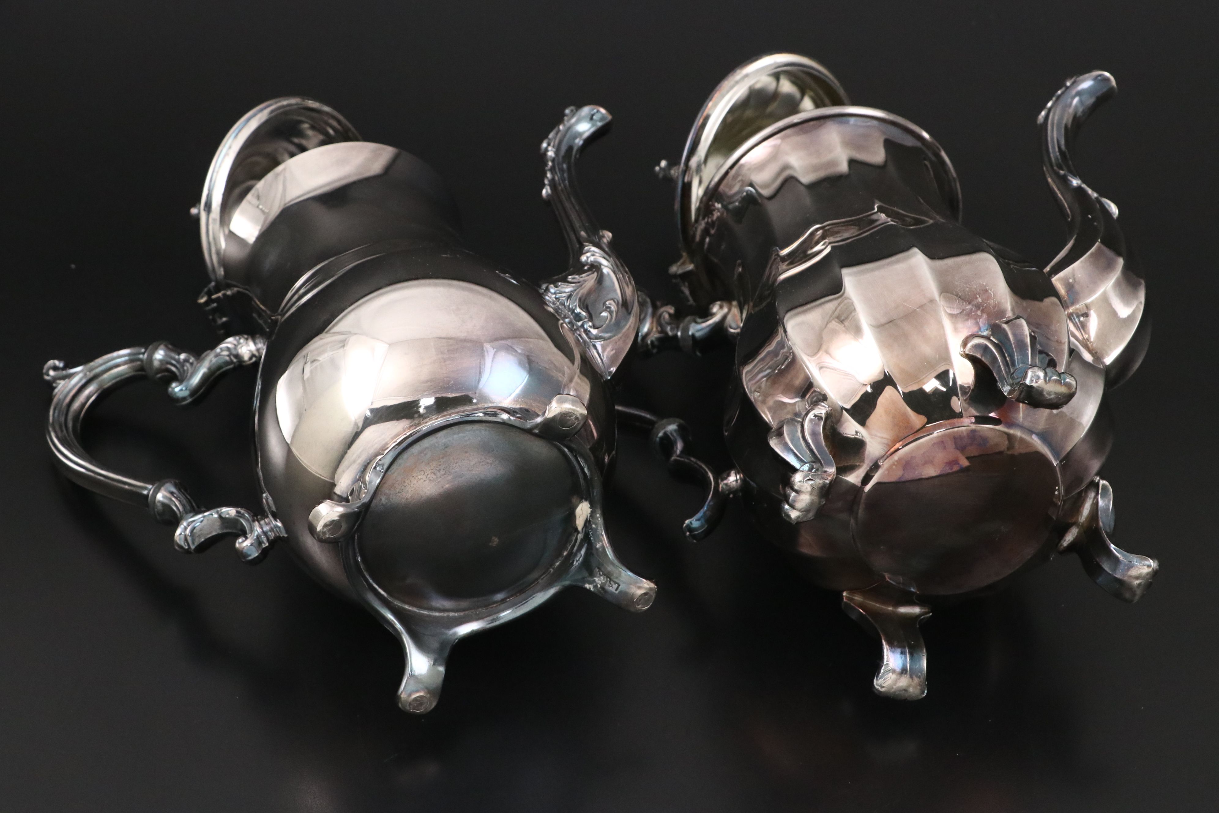 Rogers Silver Plate Serving Tray with Other Coffee and Teapots, Mid–Late 20th C.