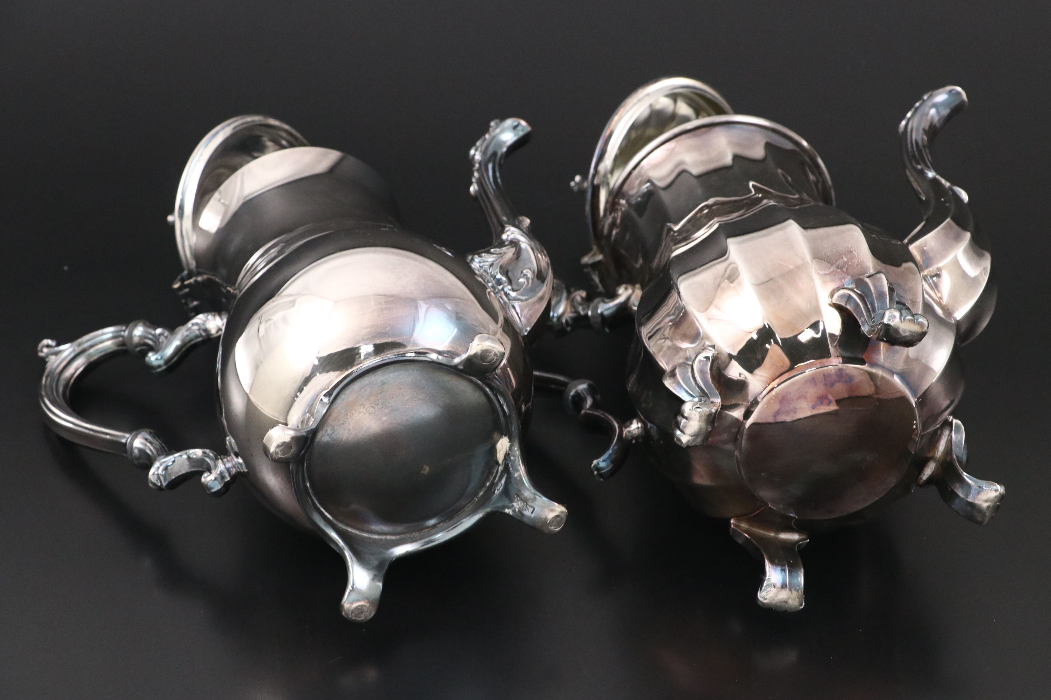 Rogers Silver Plate Serving Tray with Other Coffee and Teapots, Mid–Late 20th C.